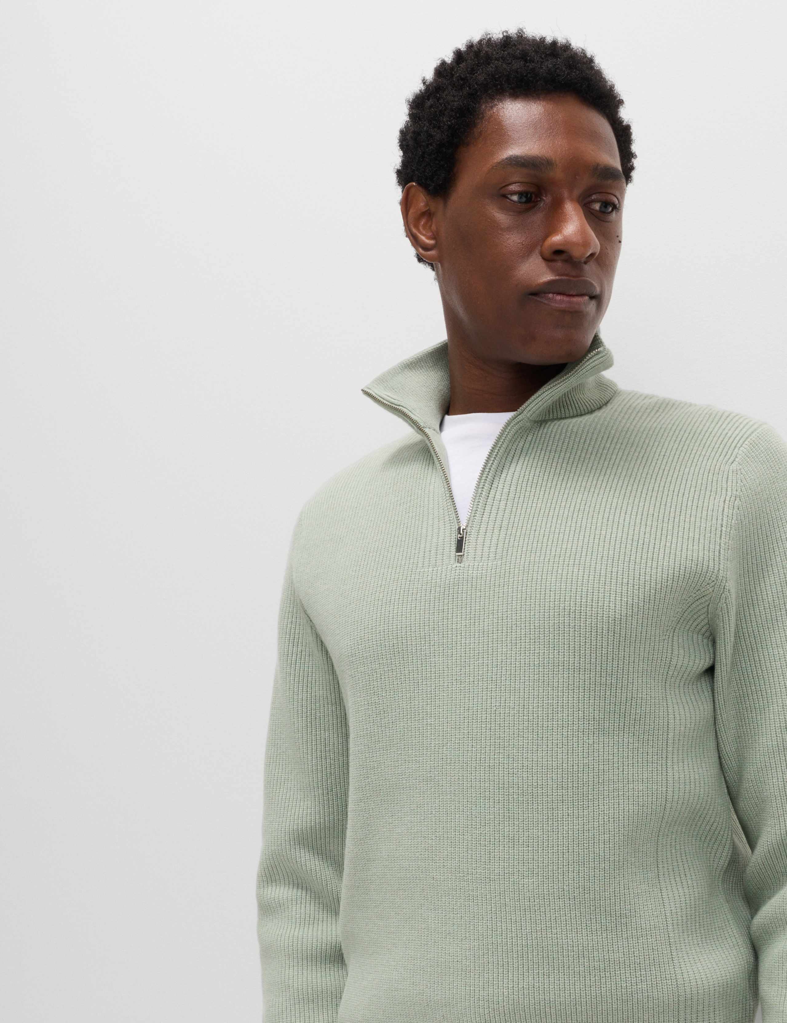 Cotton Blend Ribbed Half Zip Jumper 5 of 5