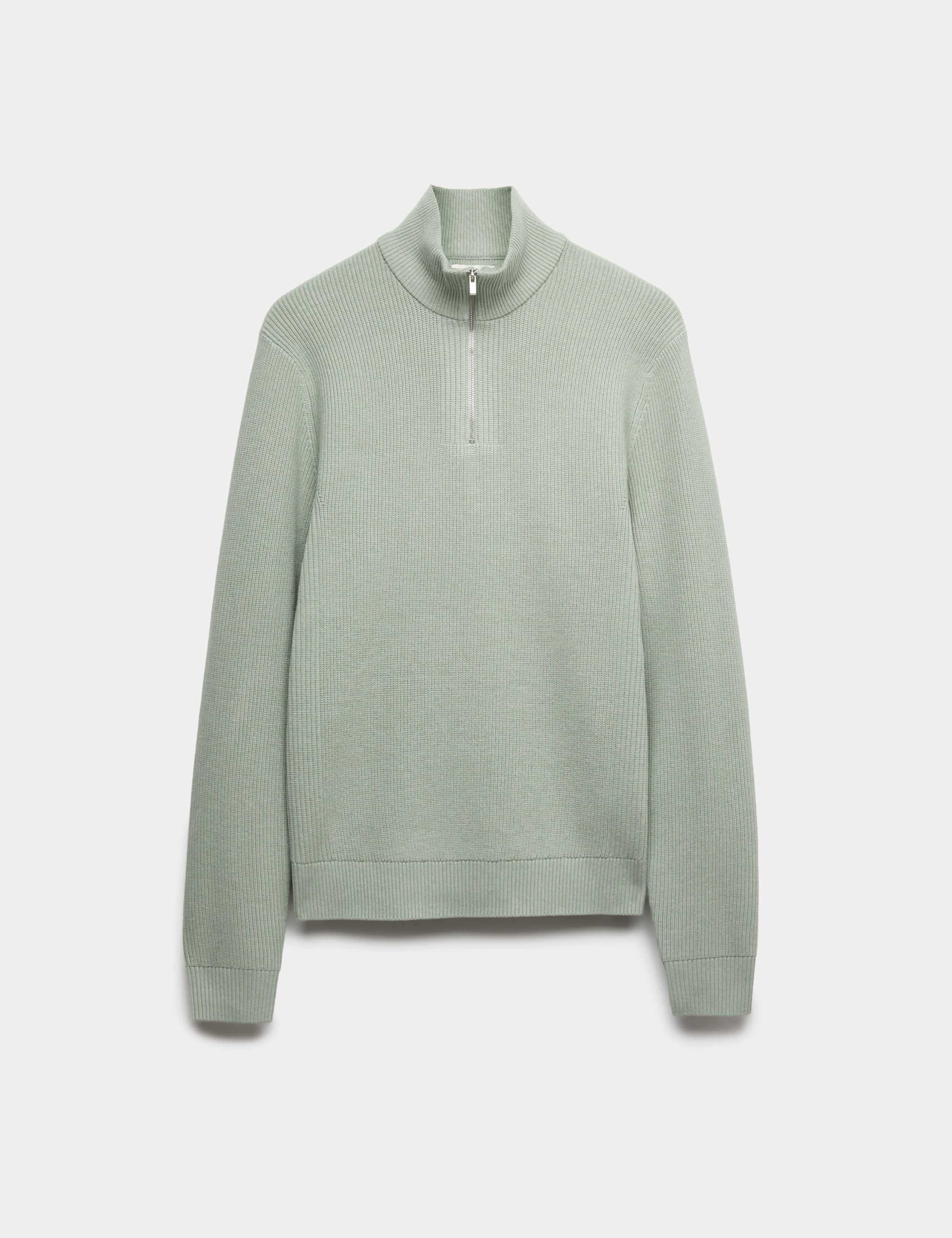 Cotton Blend Ribbed Half Zip Jumper 2 of 5
