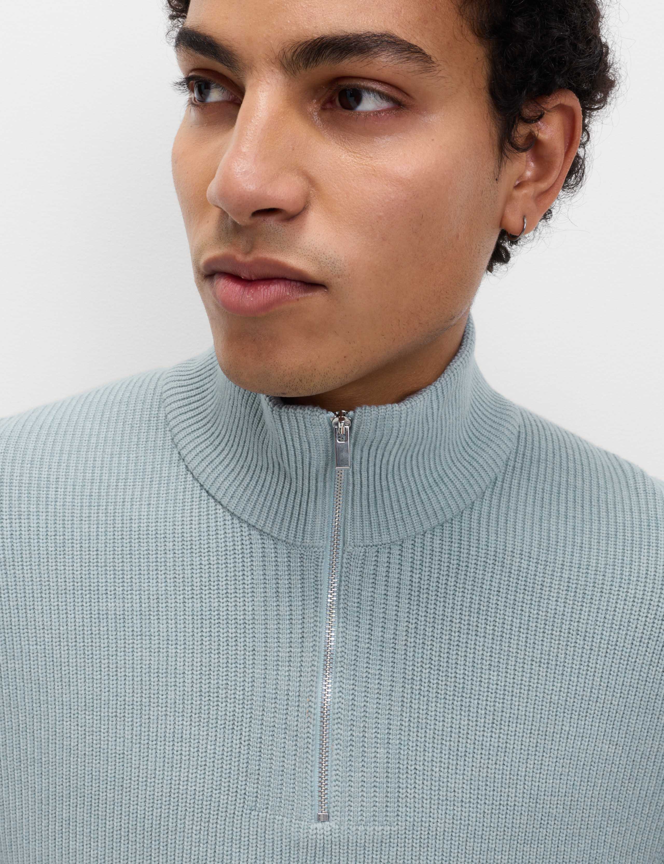 Cotton Blend Ribbed Half Zip Jumper 1 of 5