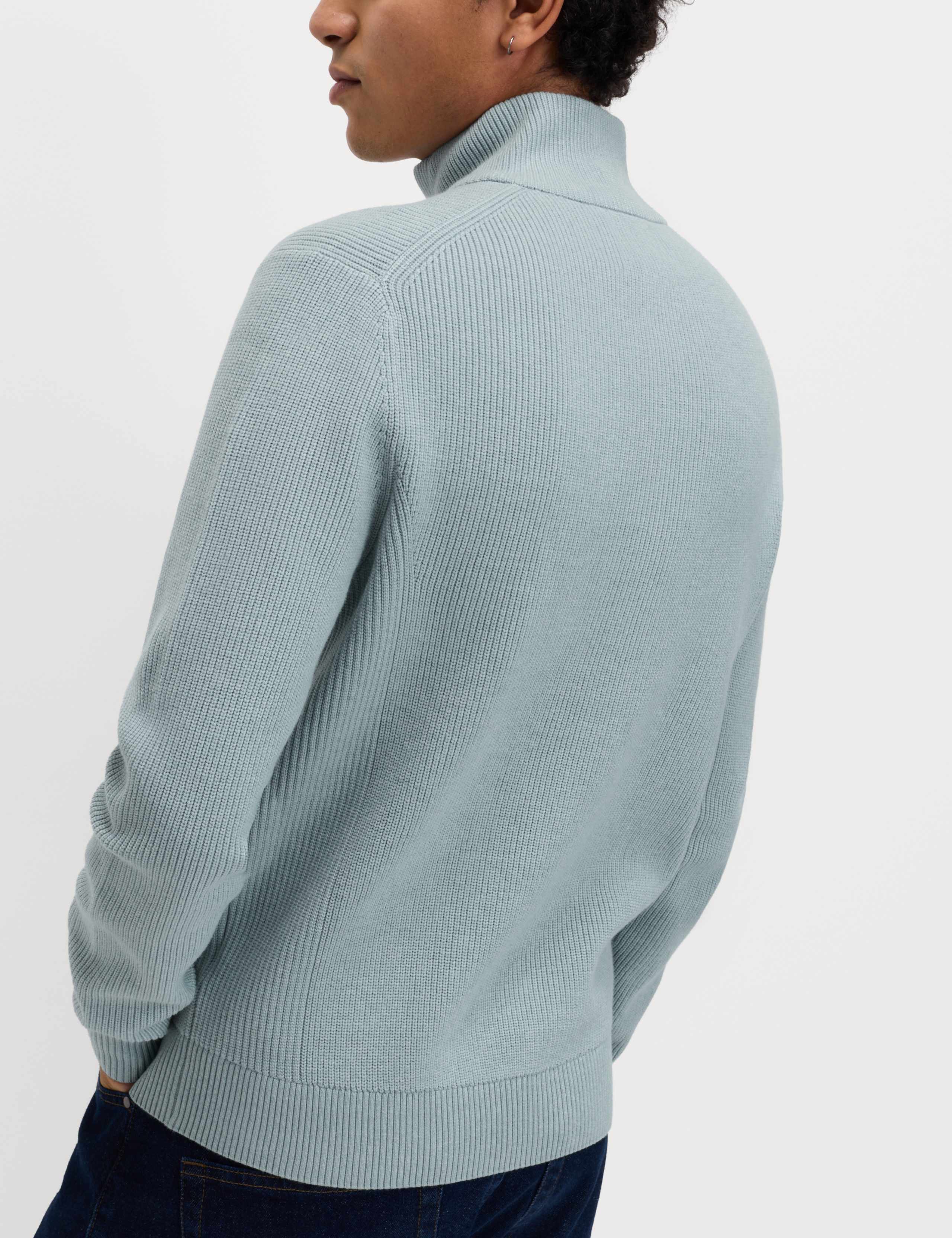 Cotton Blend Ribbed Half Zip Jumper 4 of 5