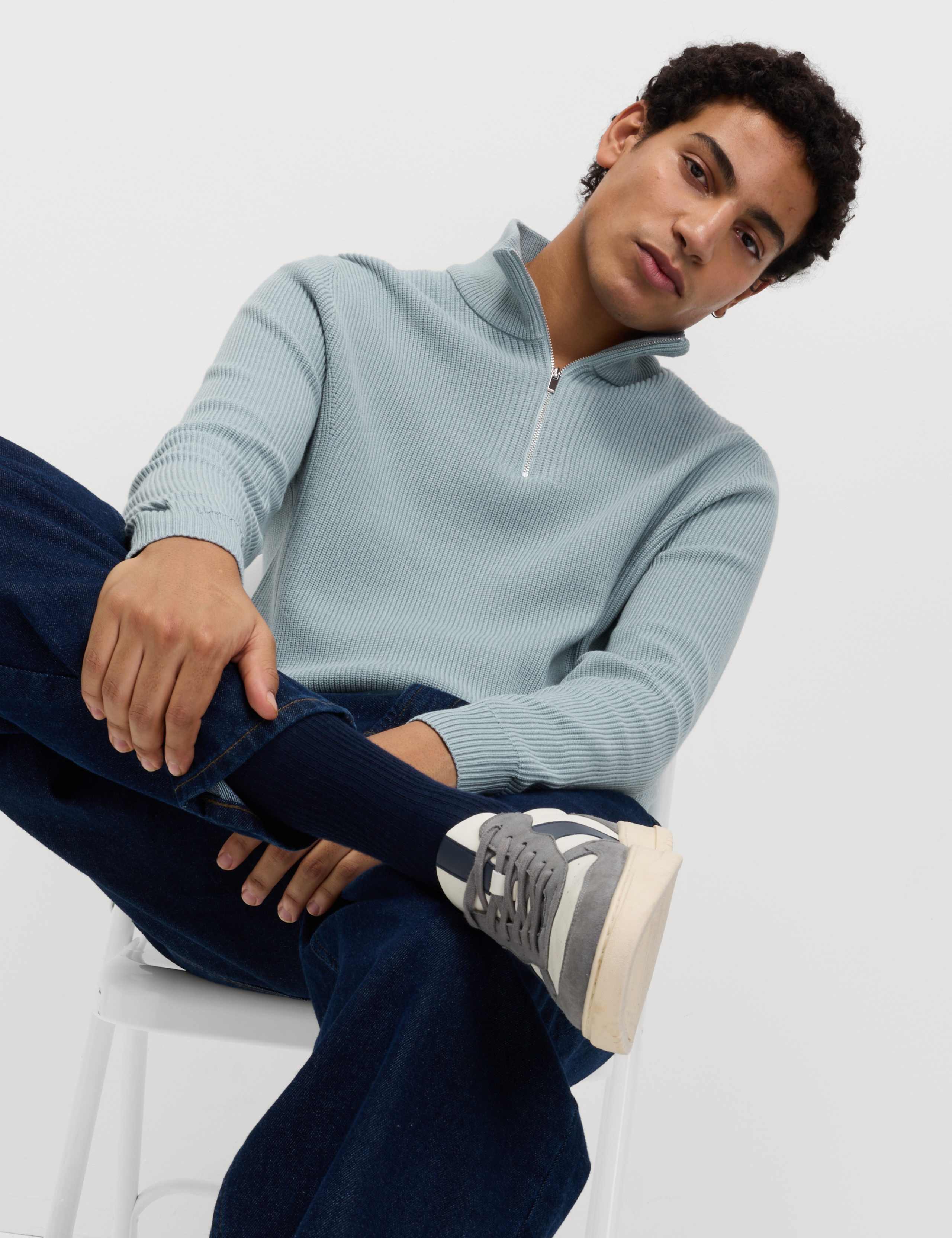 Cotton Blend Ribbed Half Zip Jumper 5 of 5