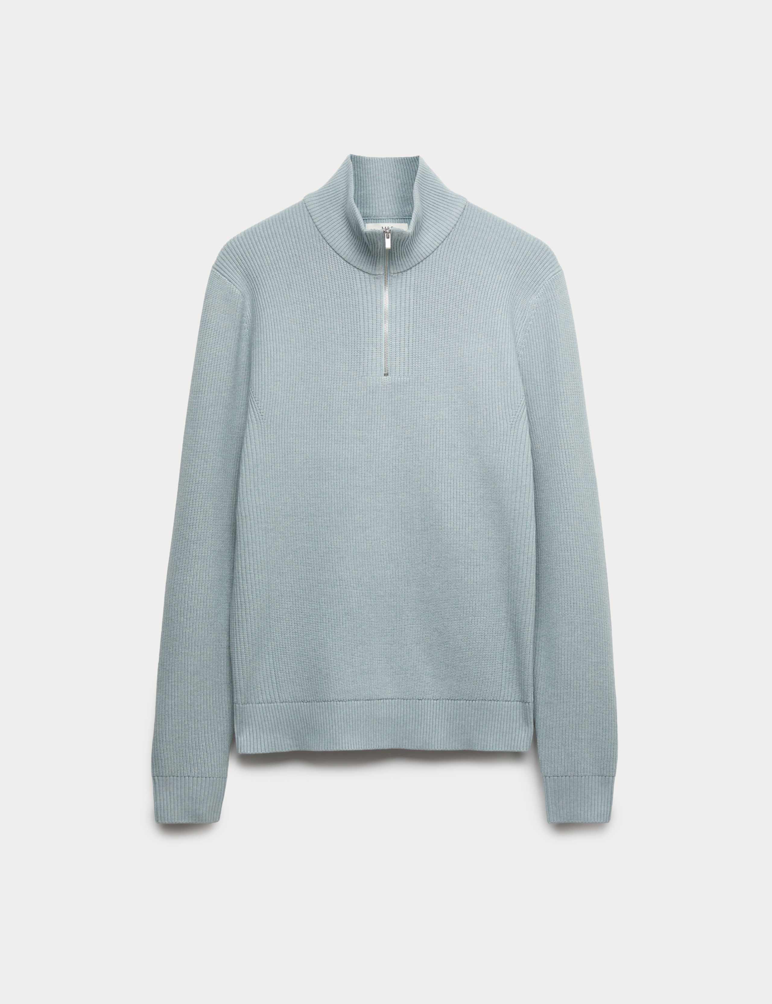 Cotton Blend Ribbed Half Zip Jumper 2 of 5