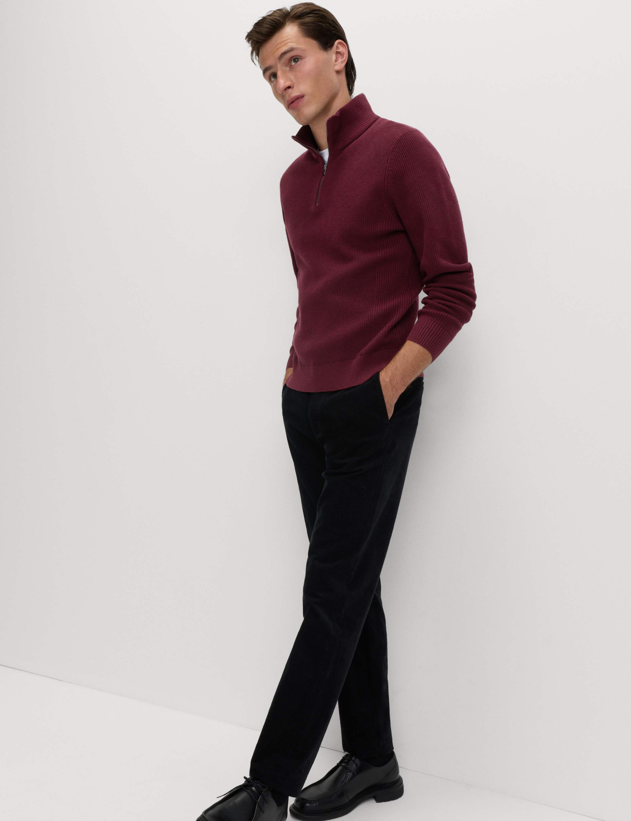 Cotton Blend Ribbed Half Zip Jumper 3 of 6