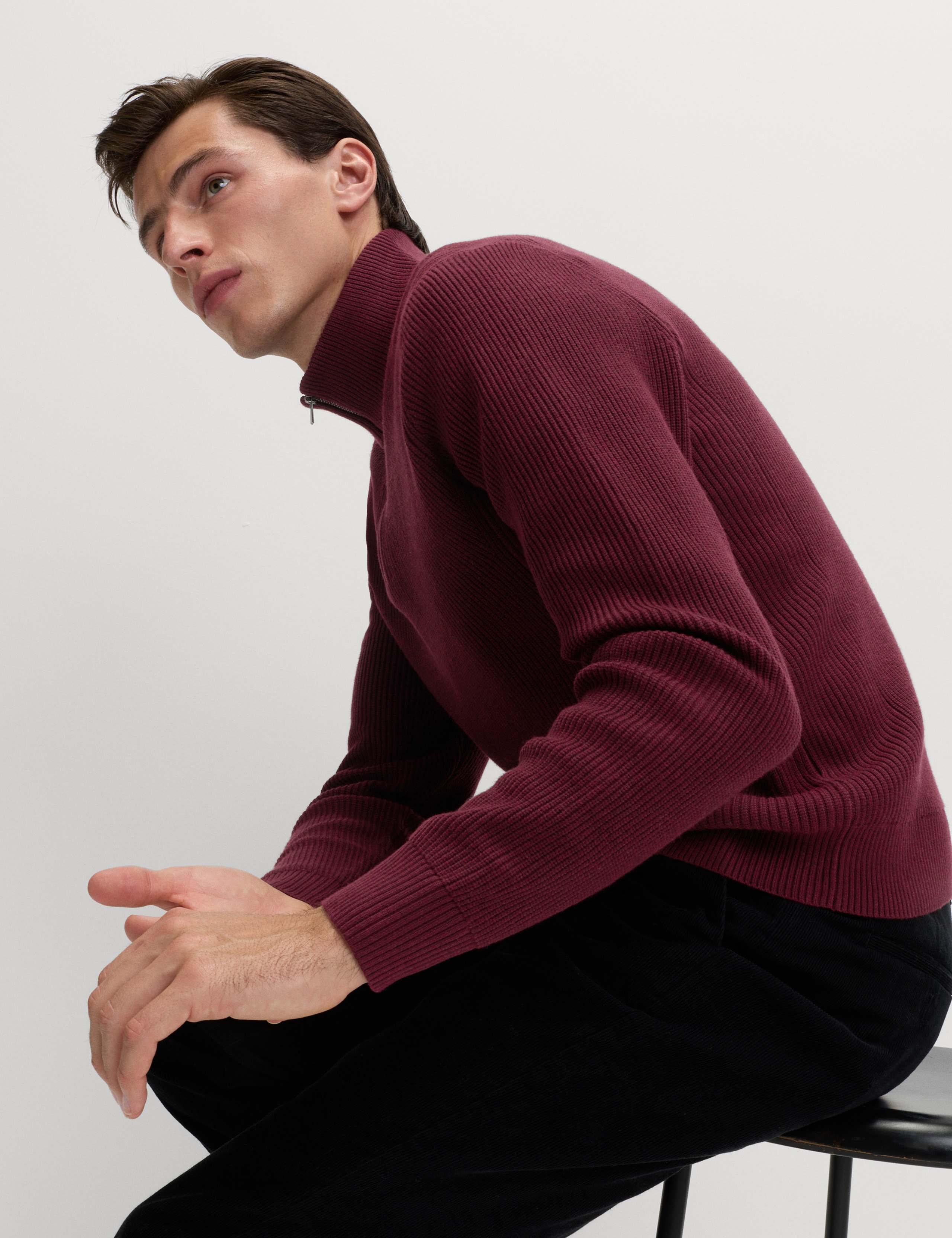 Cotton Blend Ribbed Half Zip Jumper 6 of 6