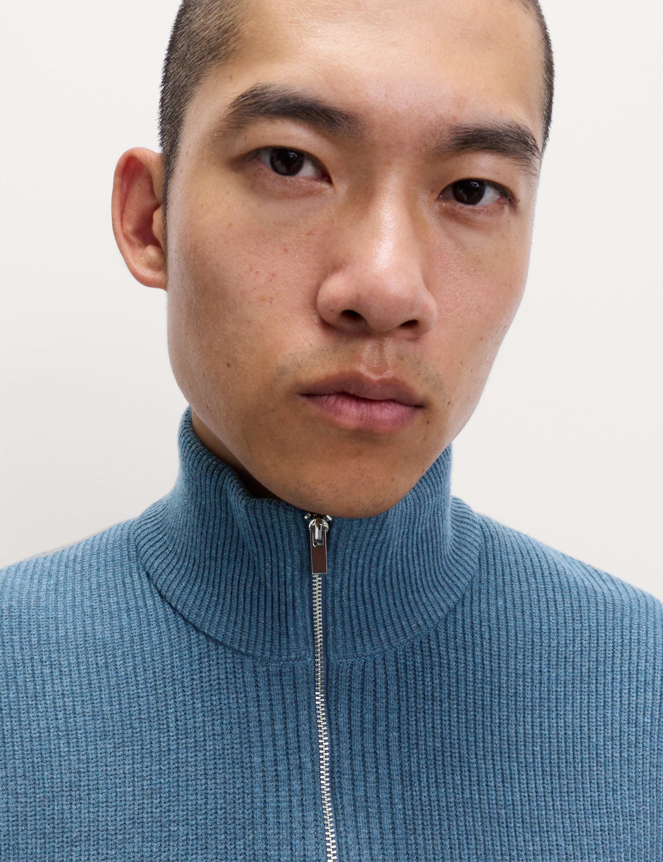 Cotton Blend Ribbed Half Zip Jumper 1 of 7