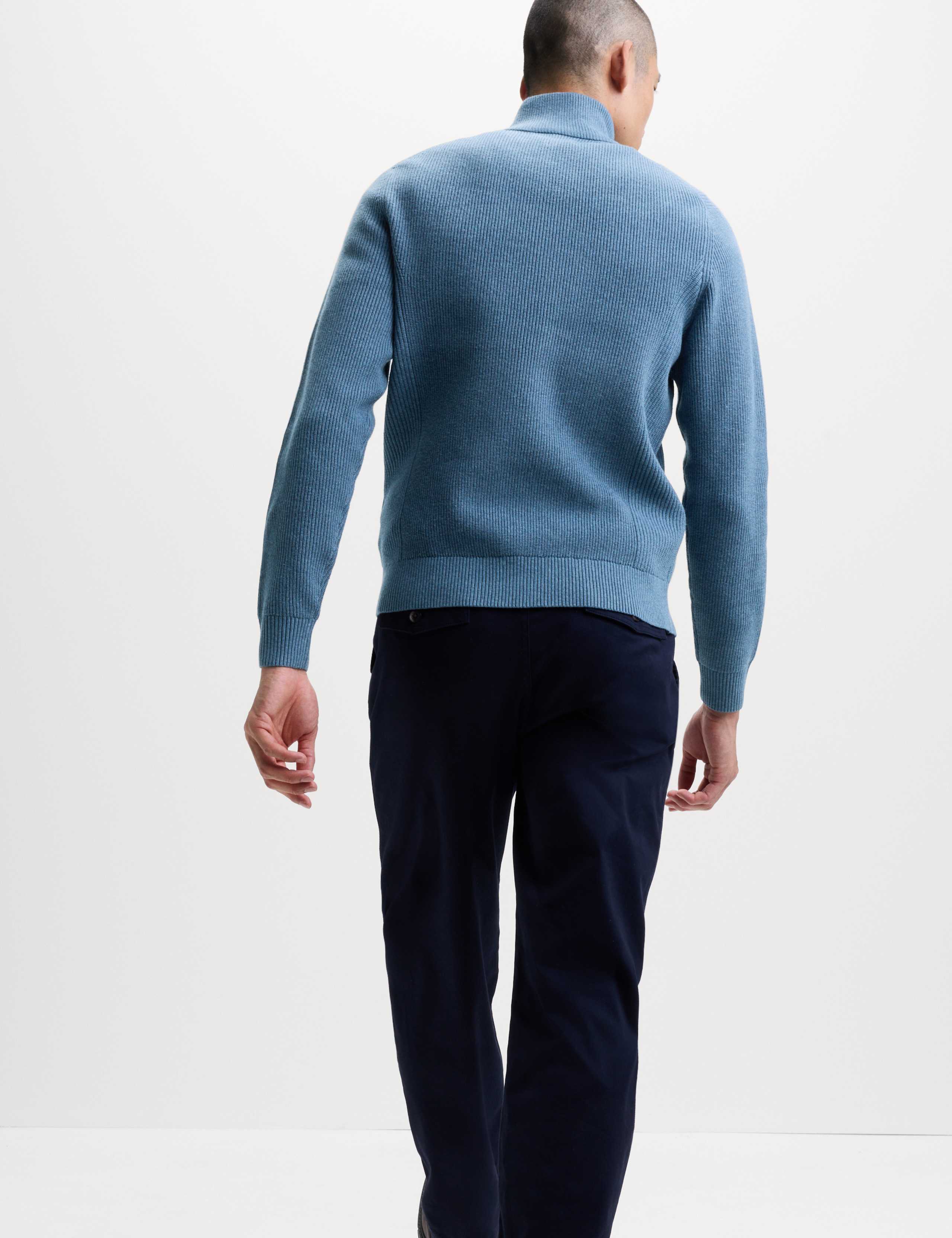 Cotton Blend Ribbed Half Zip Jumper 4 of 7