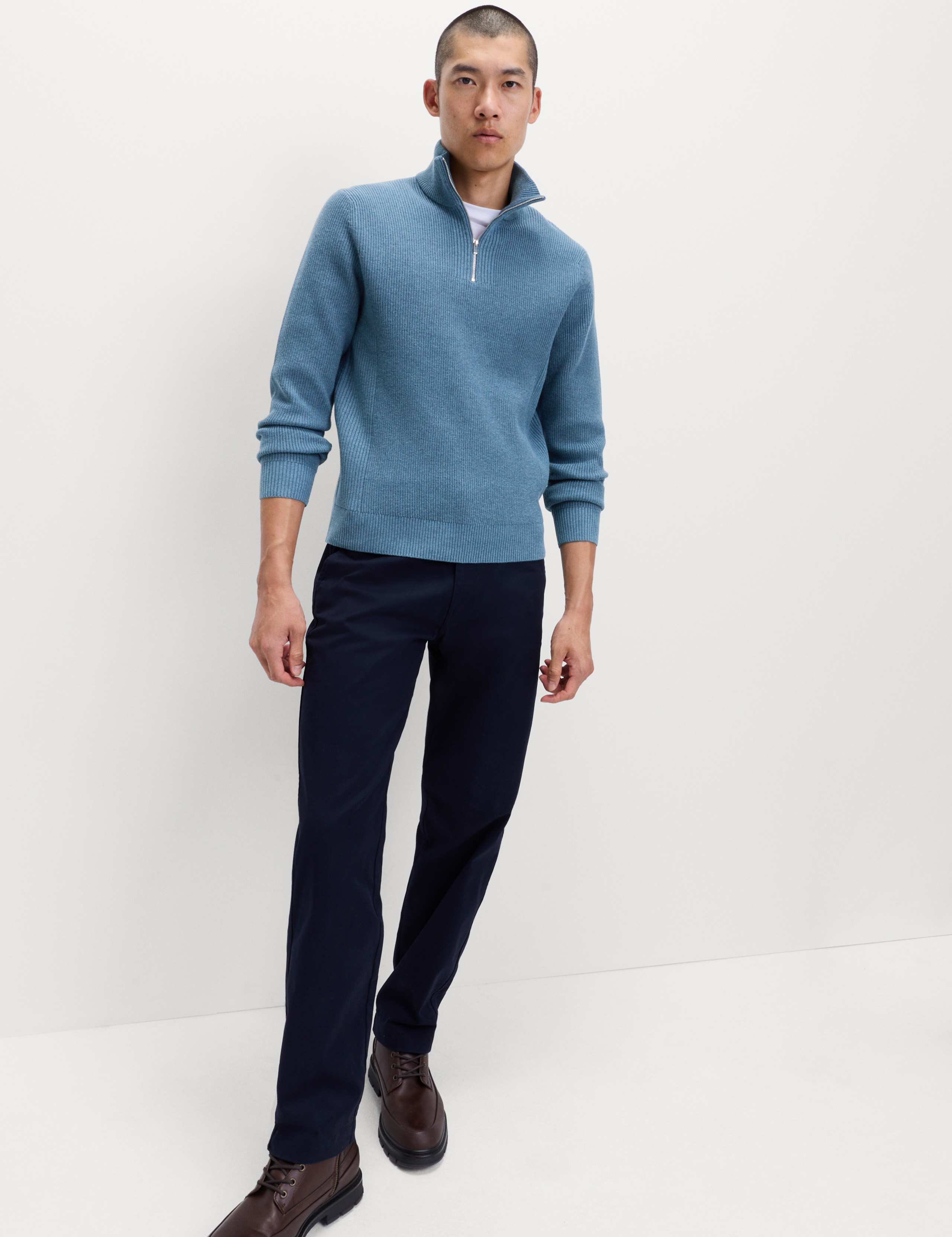 Cotton Blend Ribbed Half Zip Jumper 6 of 7