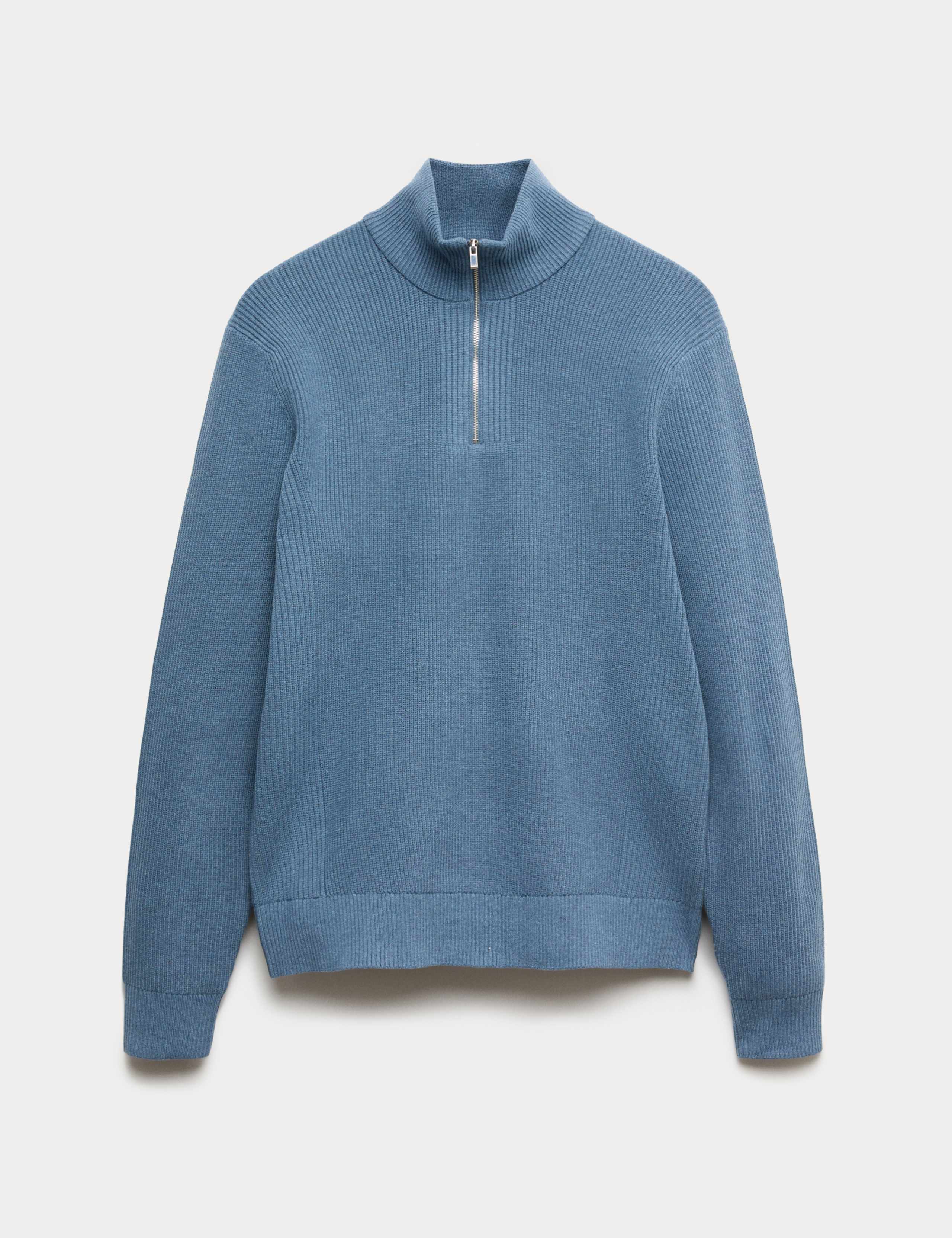 Cotton Blend Ribbed Half Zip Jumper 2 of 7