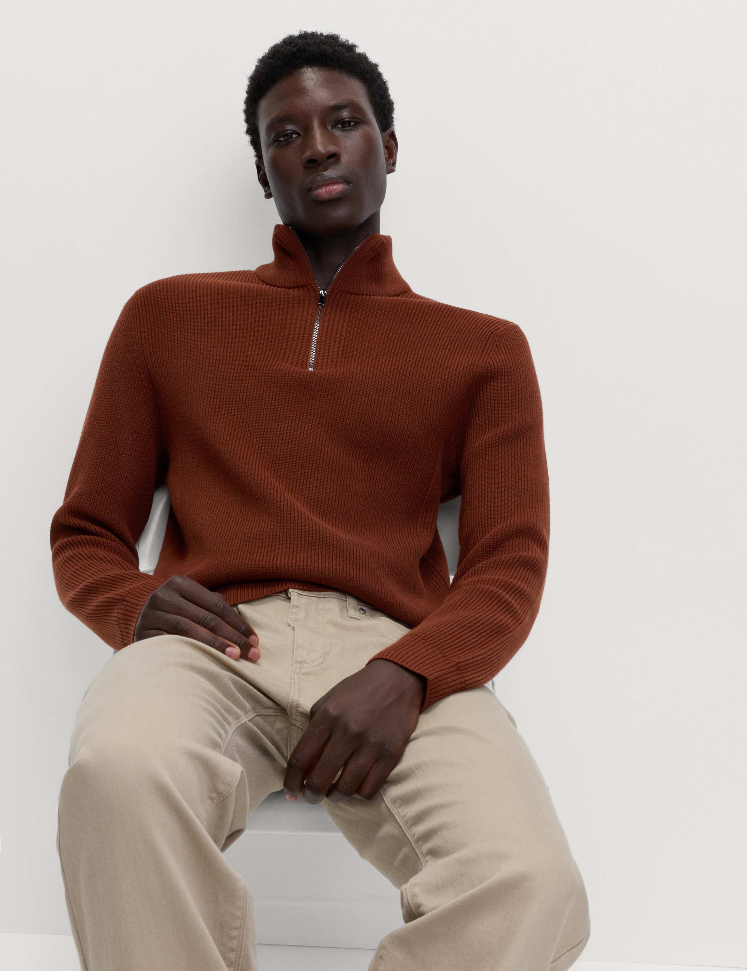 Cotton Blend Ribbed Half Zip Jumper 5 of 7