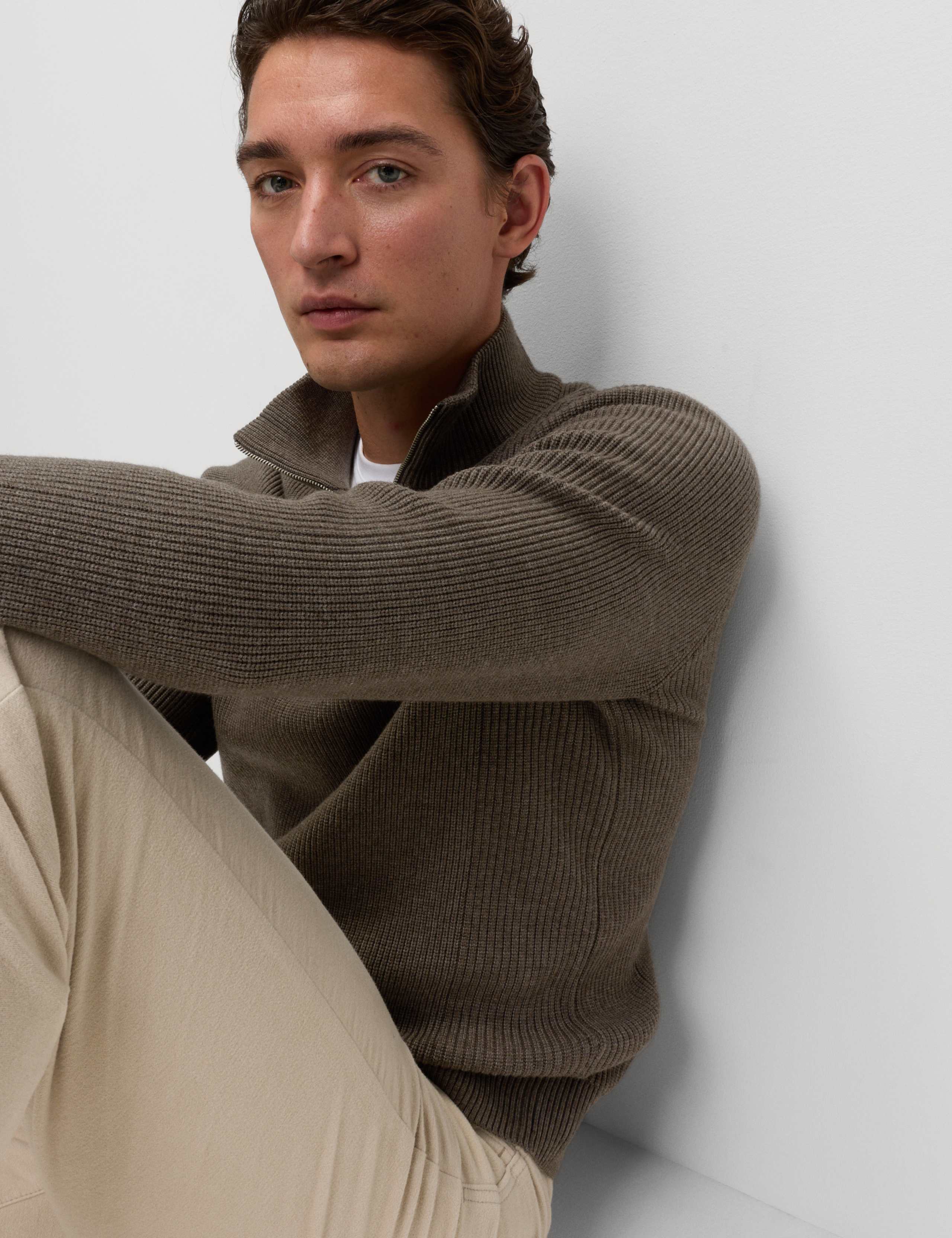 Cotton Blend Ribbed Half Zip Jumper 3 of 5