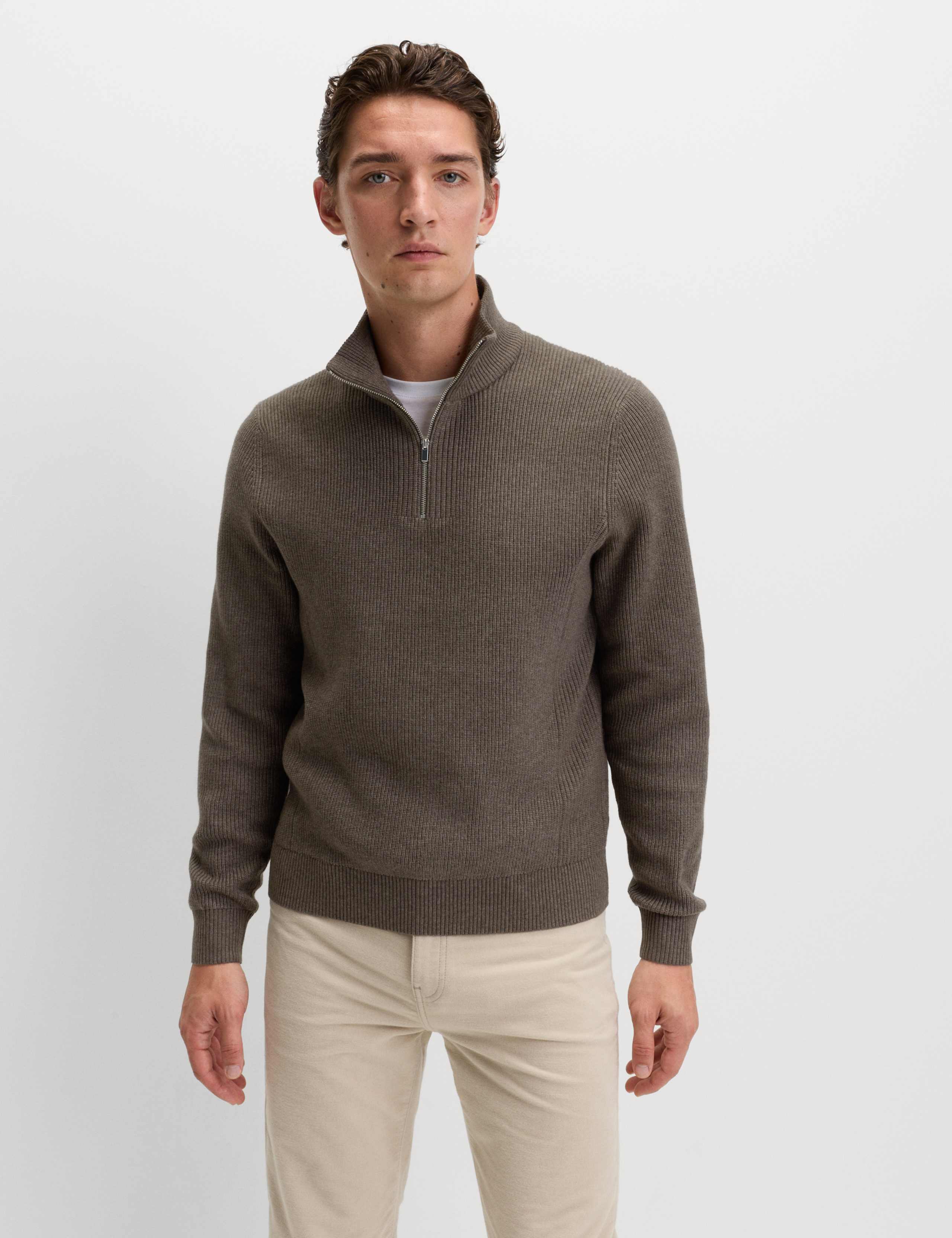 Cotton Blend Ribbed Half Zip Jumper 4 of 5