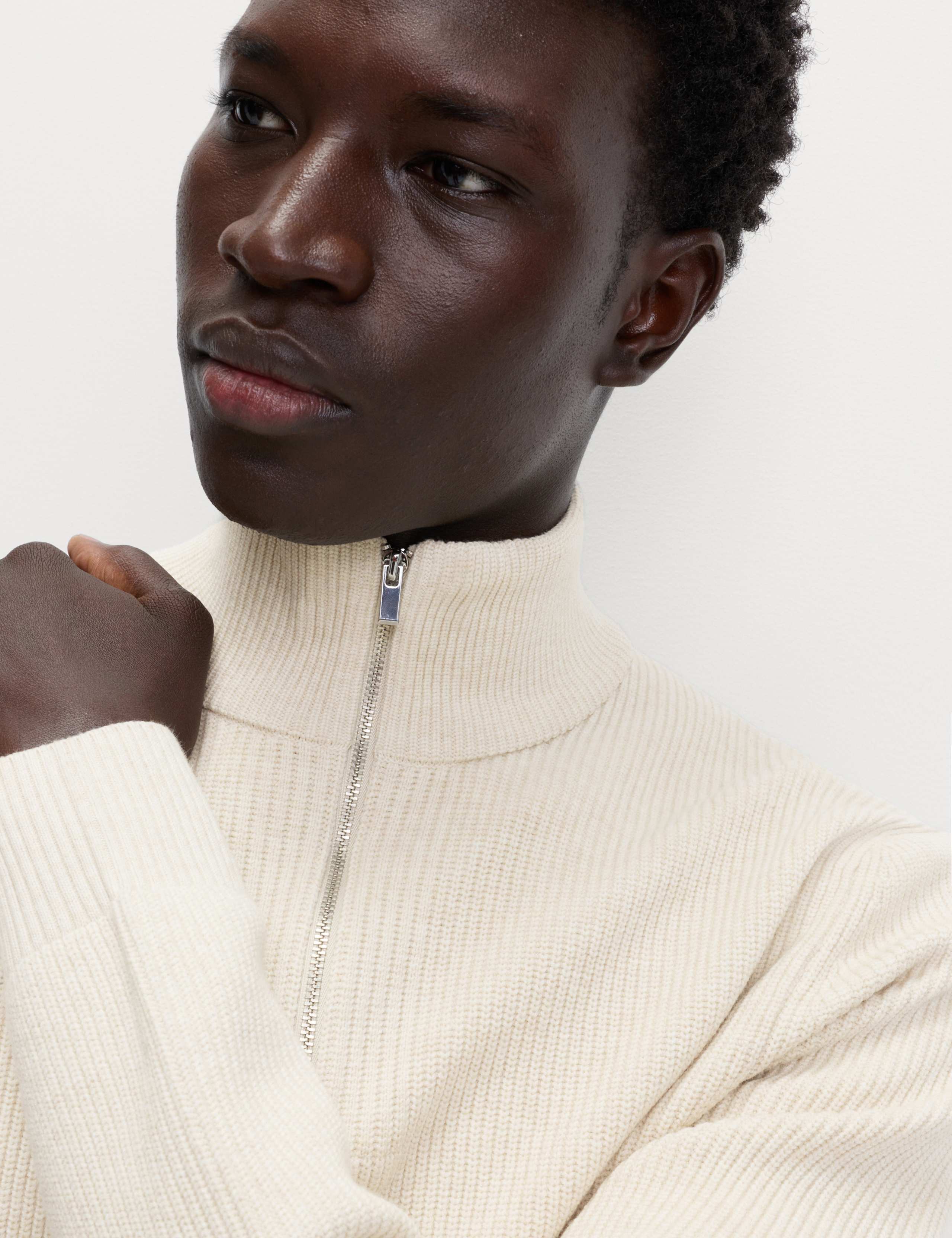 Cotton Blend Ribbed Half Zip Jumper 1 of 7