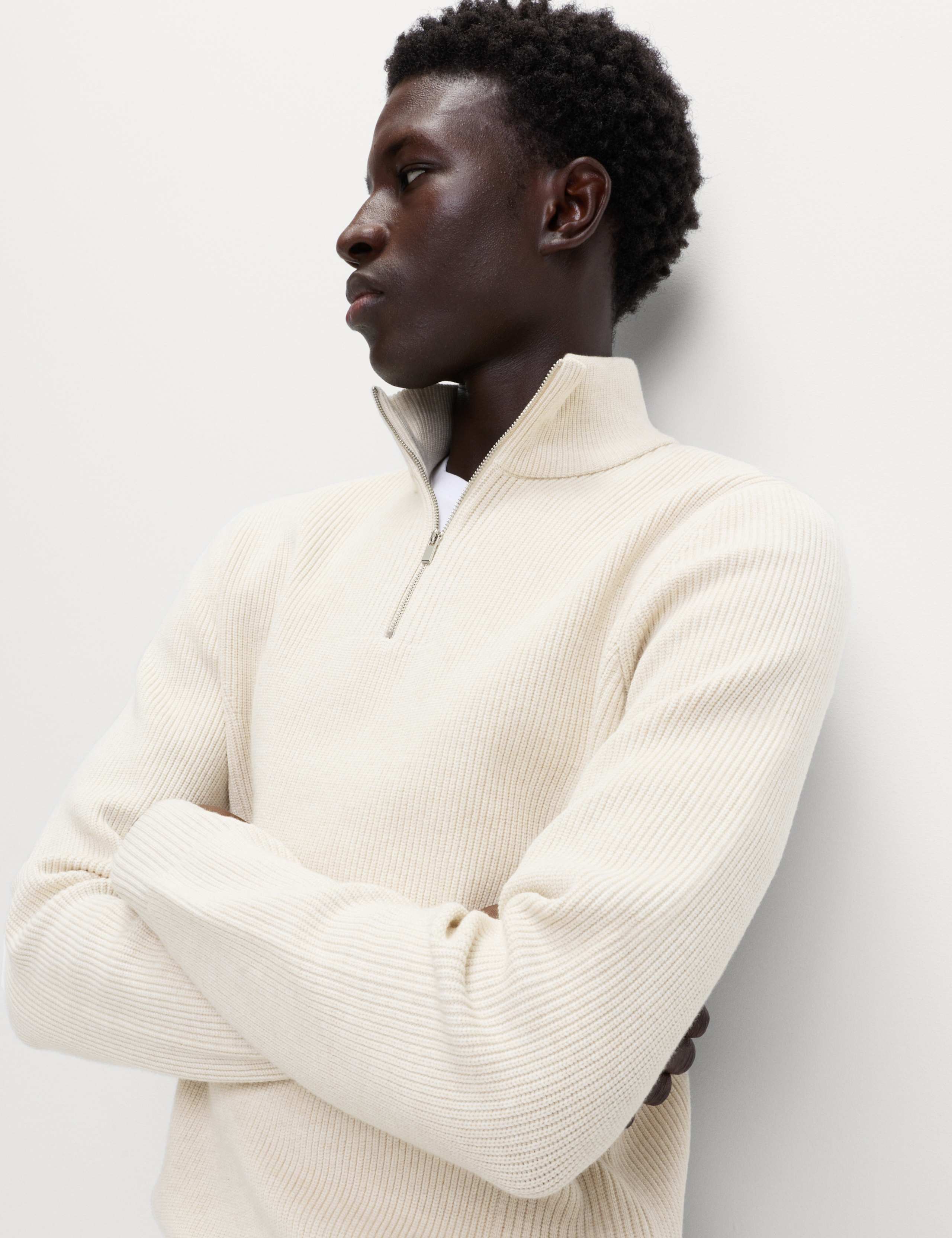 Cotton Blend Ribbed Half Zip Jumper 5 of 7