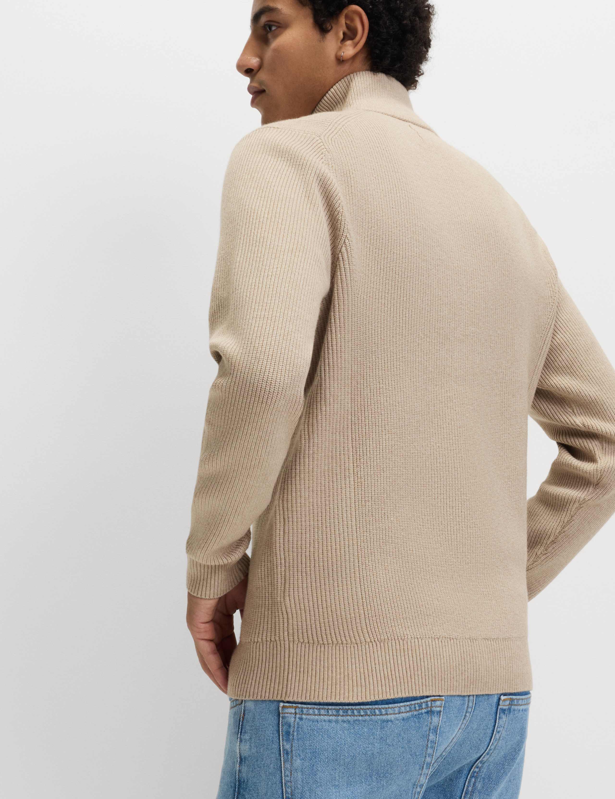 Cotton Blend Ribbed Half Zip Jumper 5 of 5
