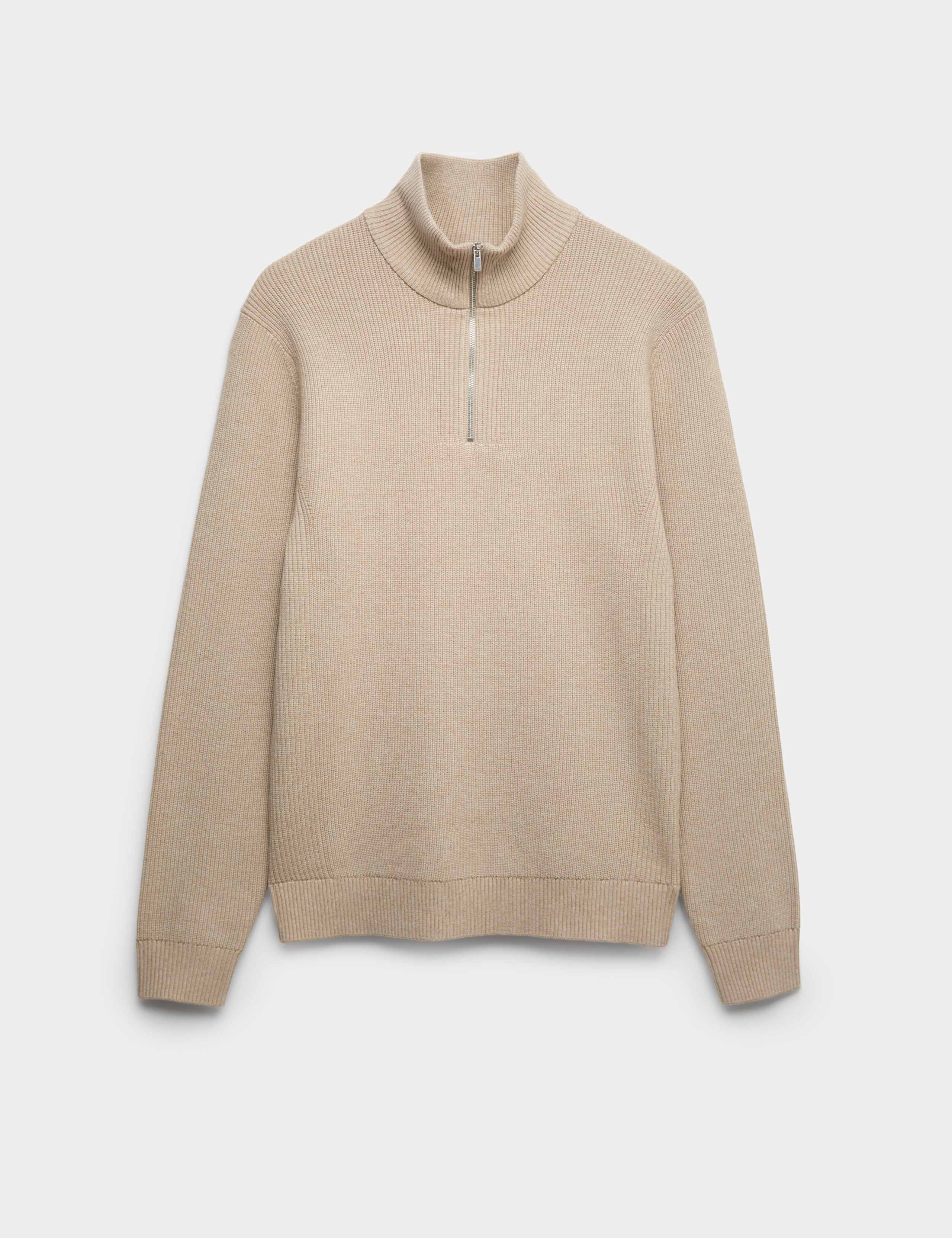 Cotton Blend Ribbed Half Zip Jumper 2 of 5