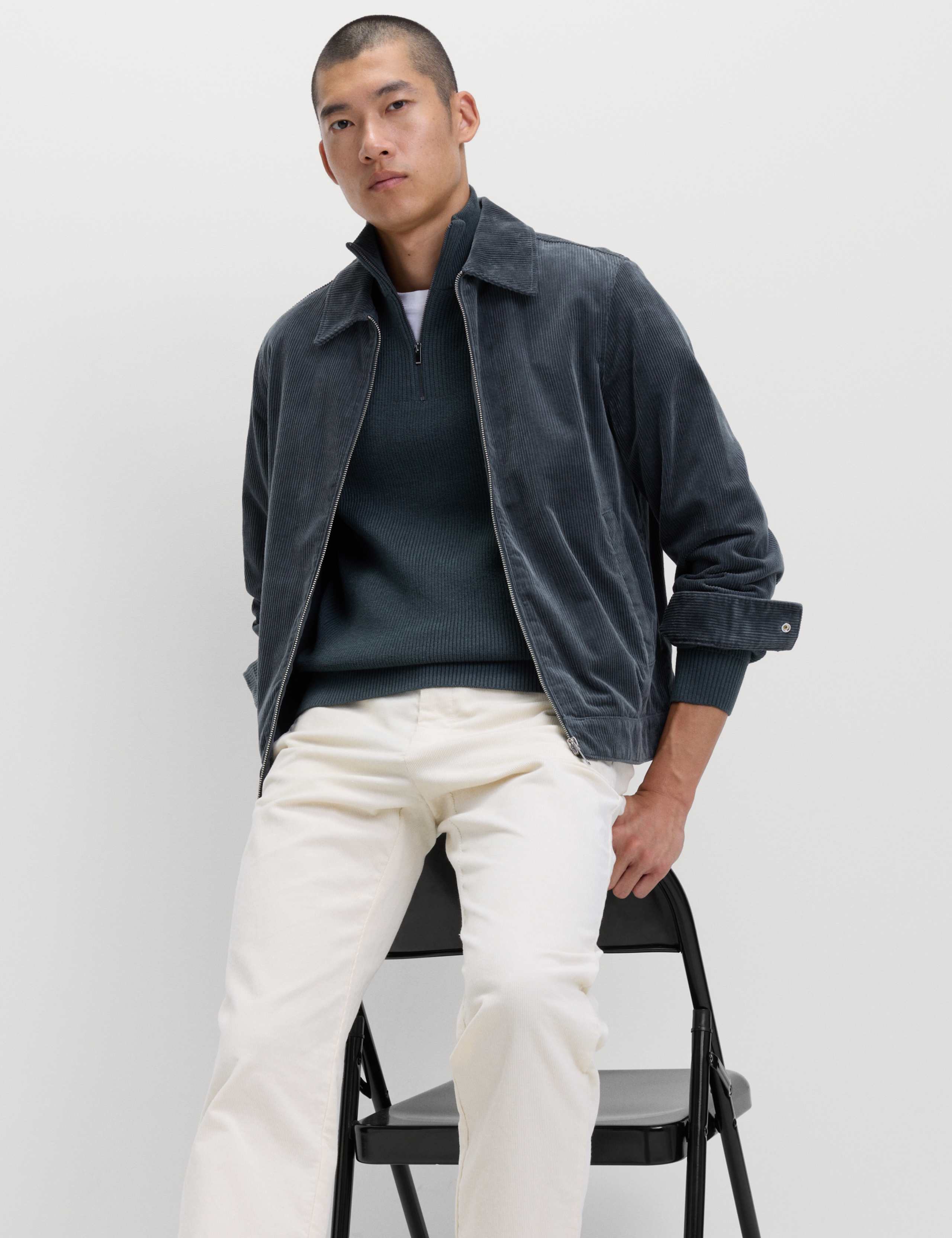 Cotton Blend Ribbed Half Zip Jumper 3 of 6