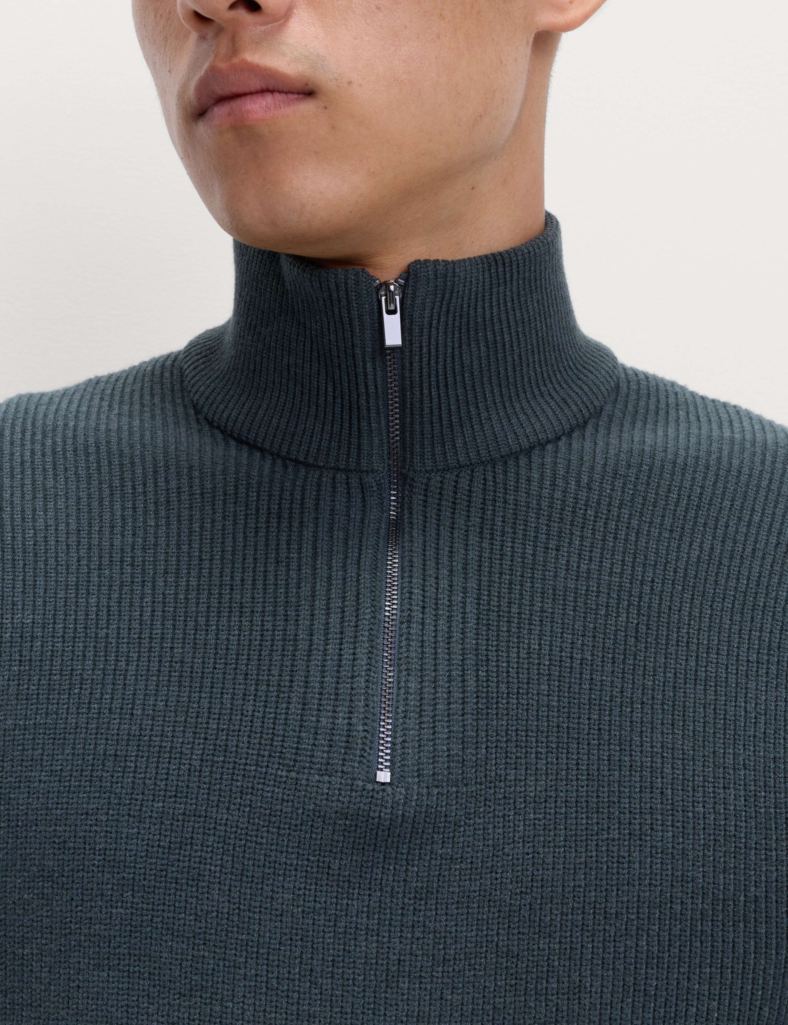 Cotton Blend Ribbed Half Zip Jumper 4 of 6