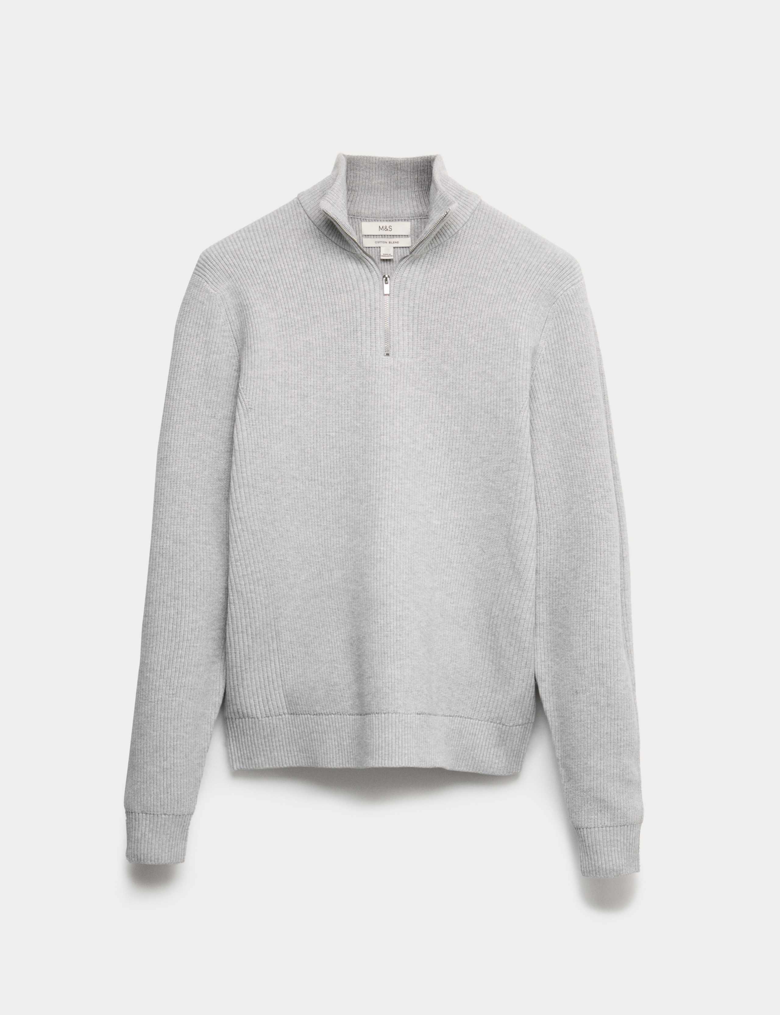 Cotton Blend Ribbed Half Zip Jumper 2 of 5