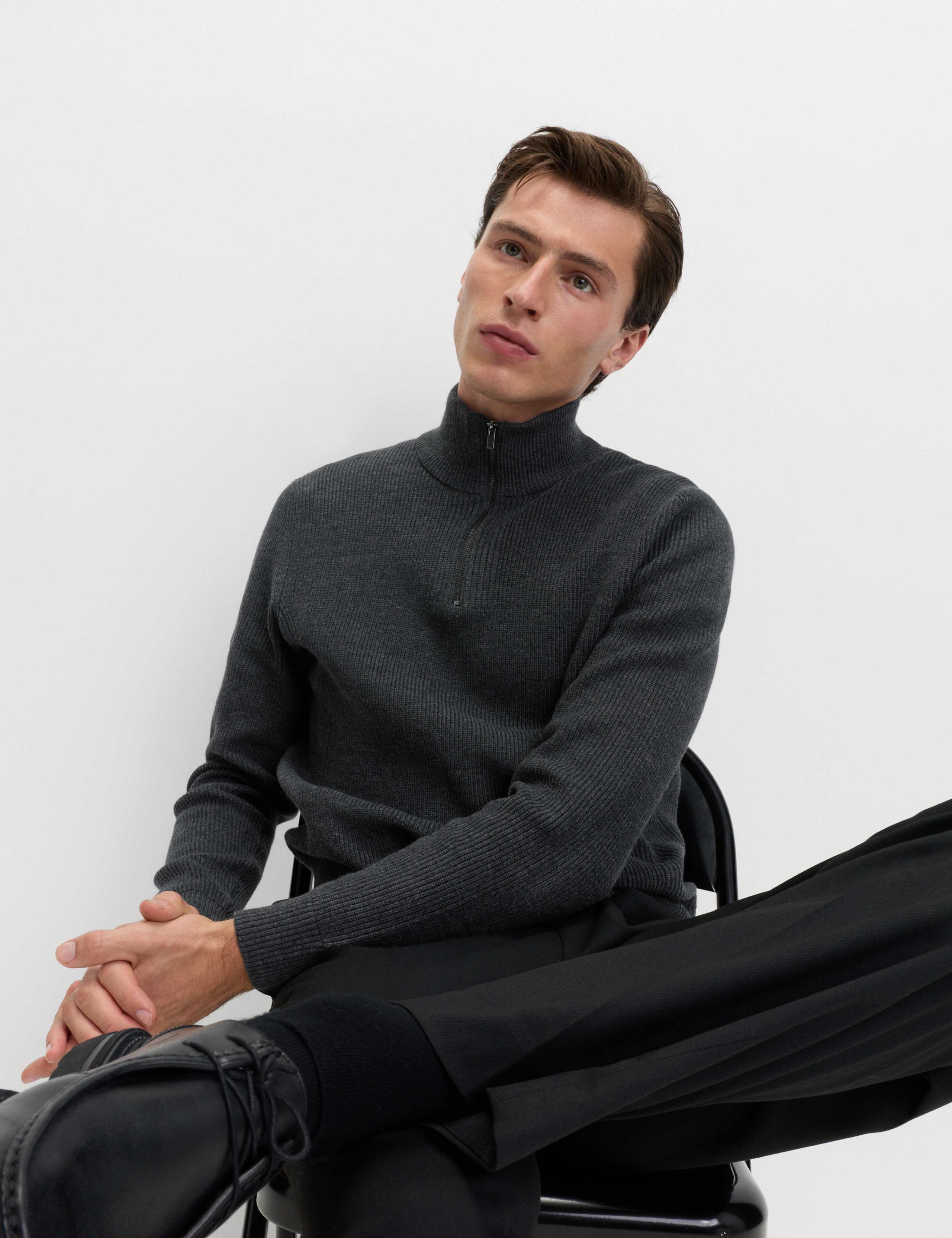 Cotton Blend Ribbed Half Zip Jumper 5 of 7