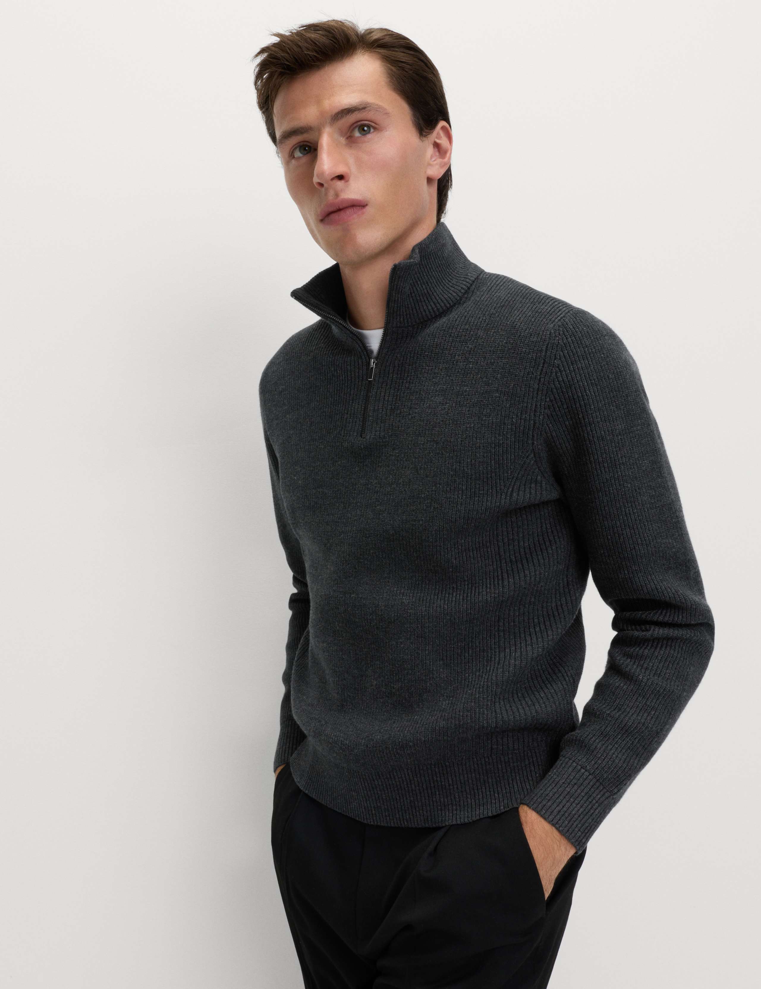 Cotton Blend Ribbed Half Zip Jumper 6 of 7