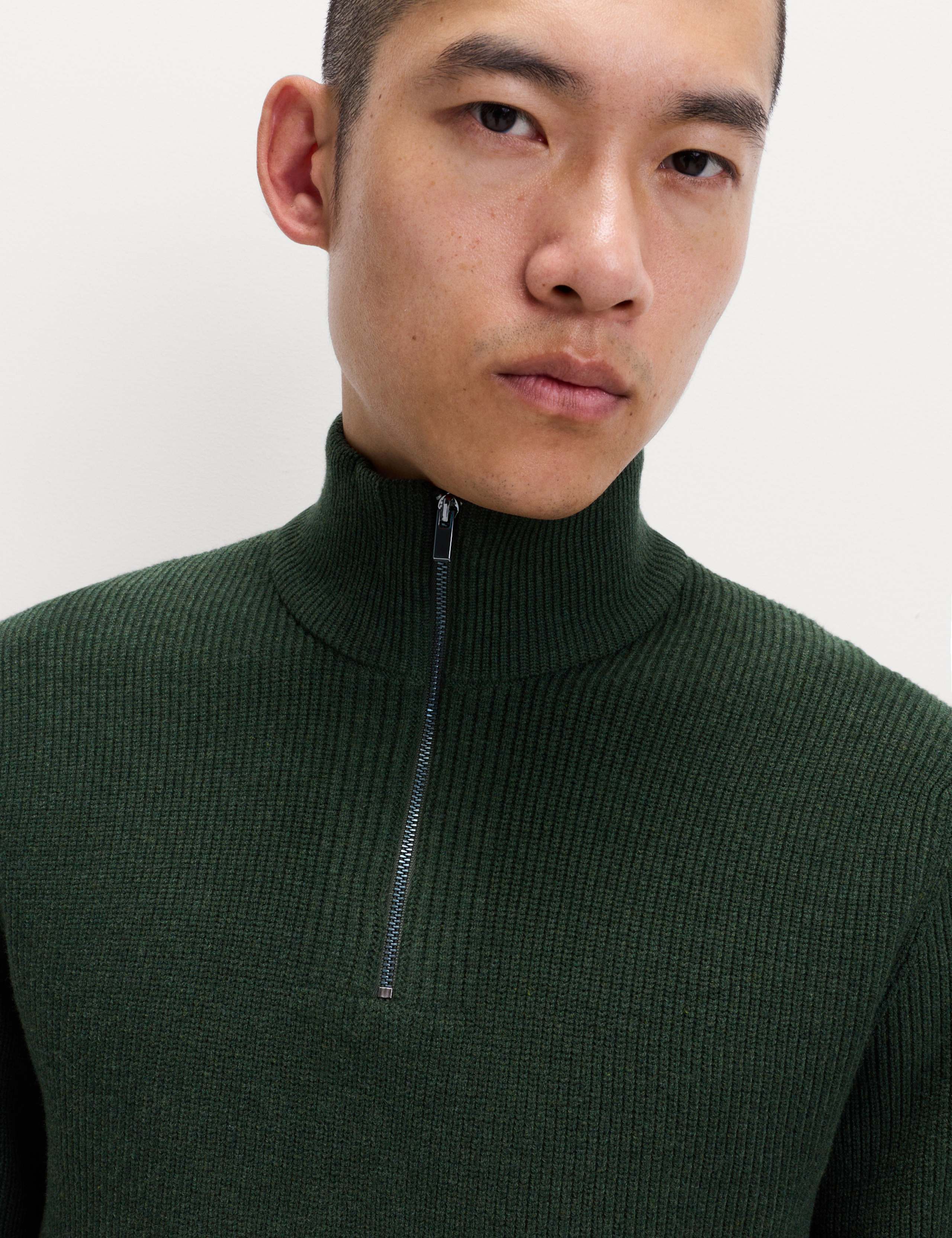 Cotton Blend Ribbed Half Zip Jumper 3 of 7