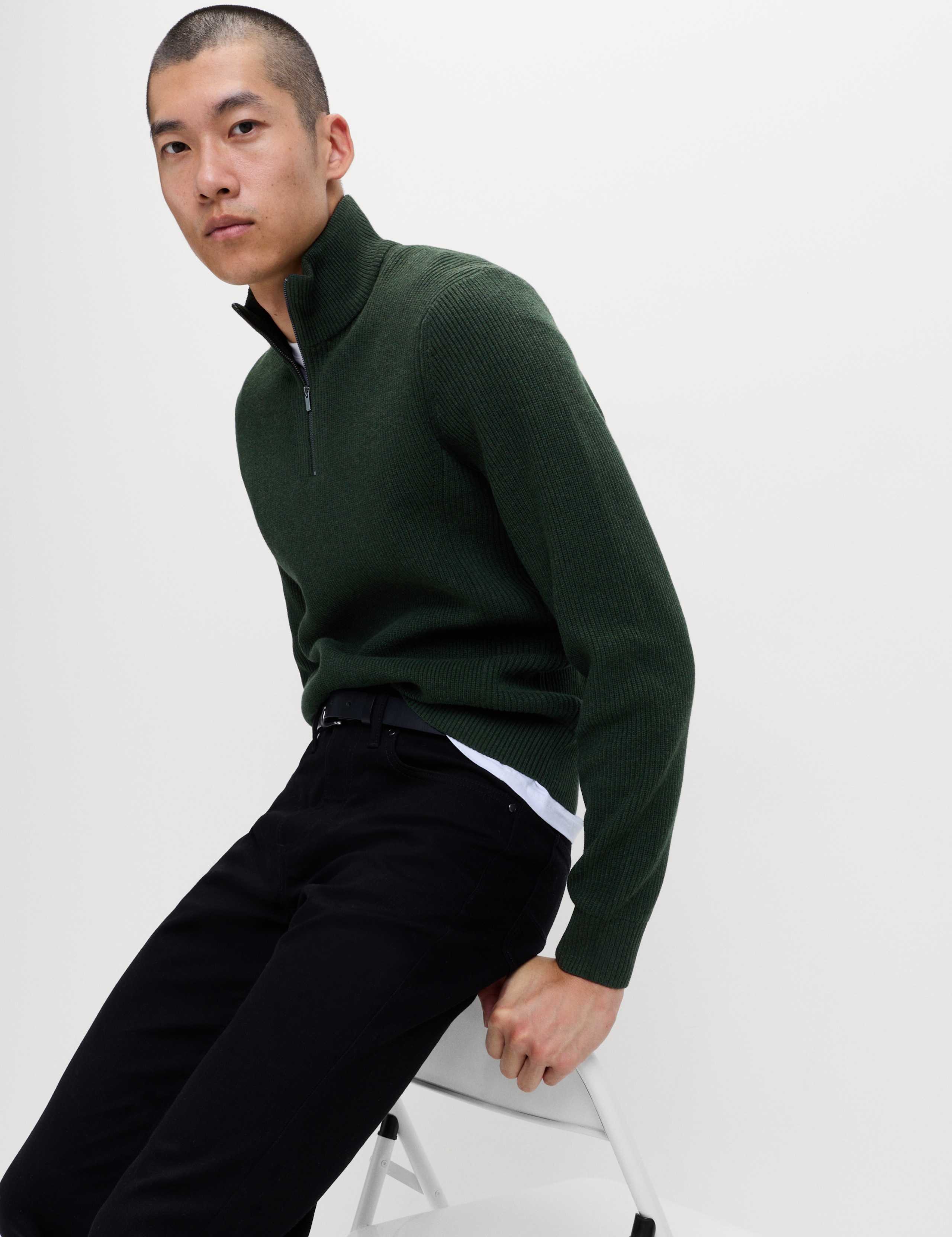 Cotton Blend Ribbed Half Zip Jumper 6 of 7