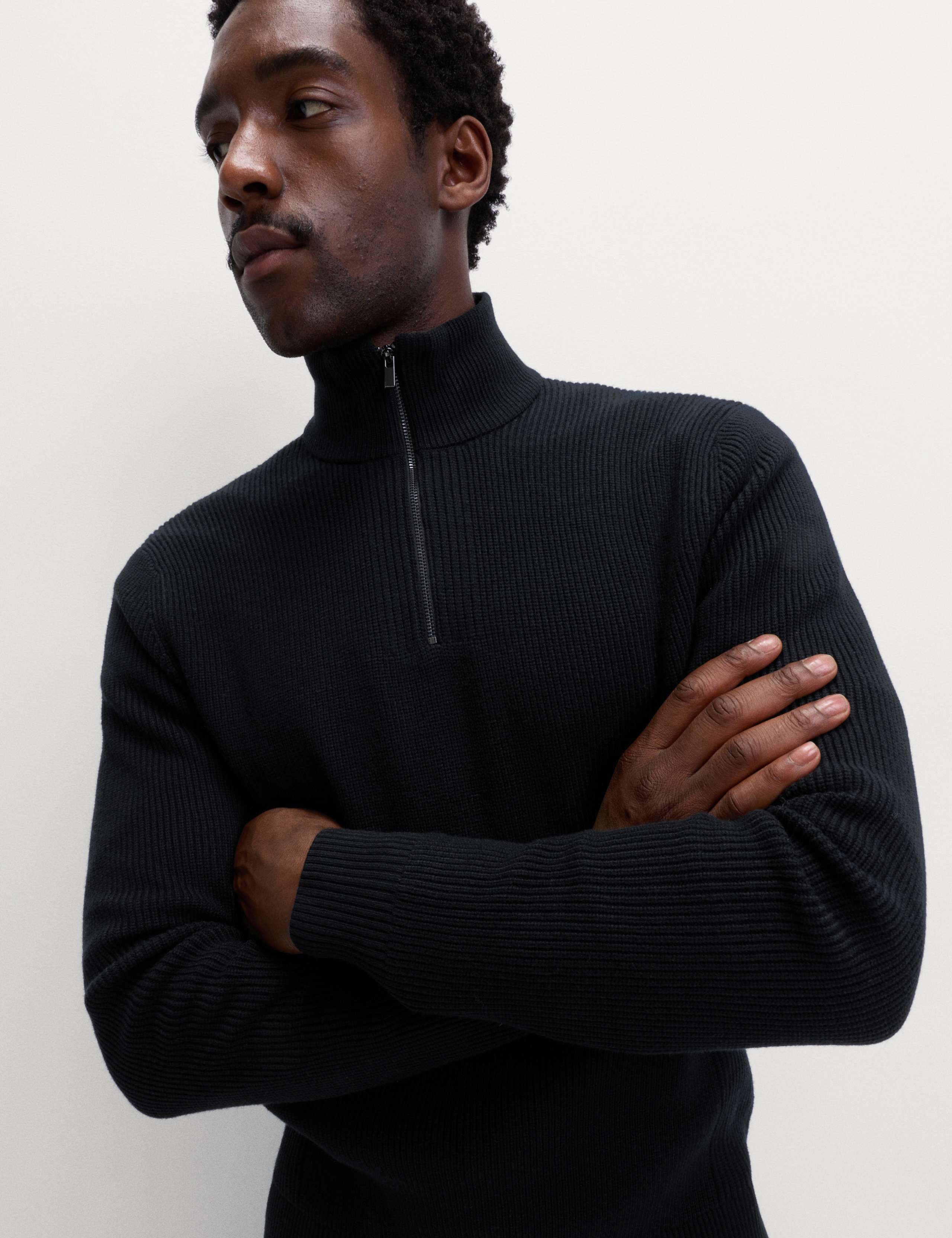 Cotton Blend Ribbed Half Zip Jumper 1 of 5