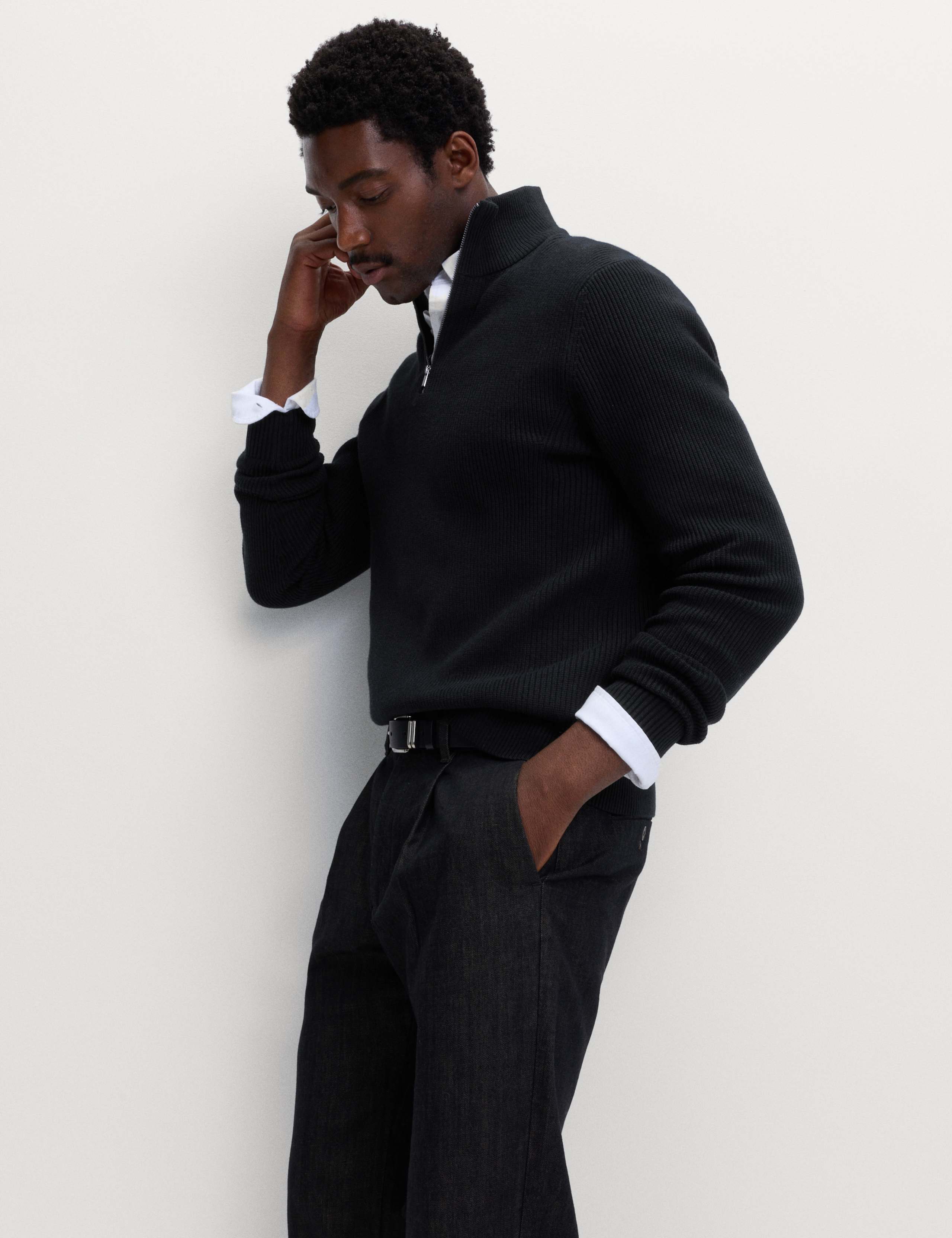 Cotton Blend Ribbed Half Zip Jumper 5 of 5