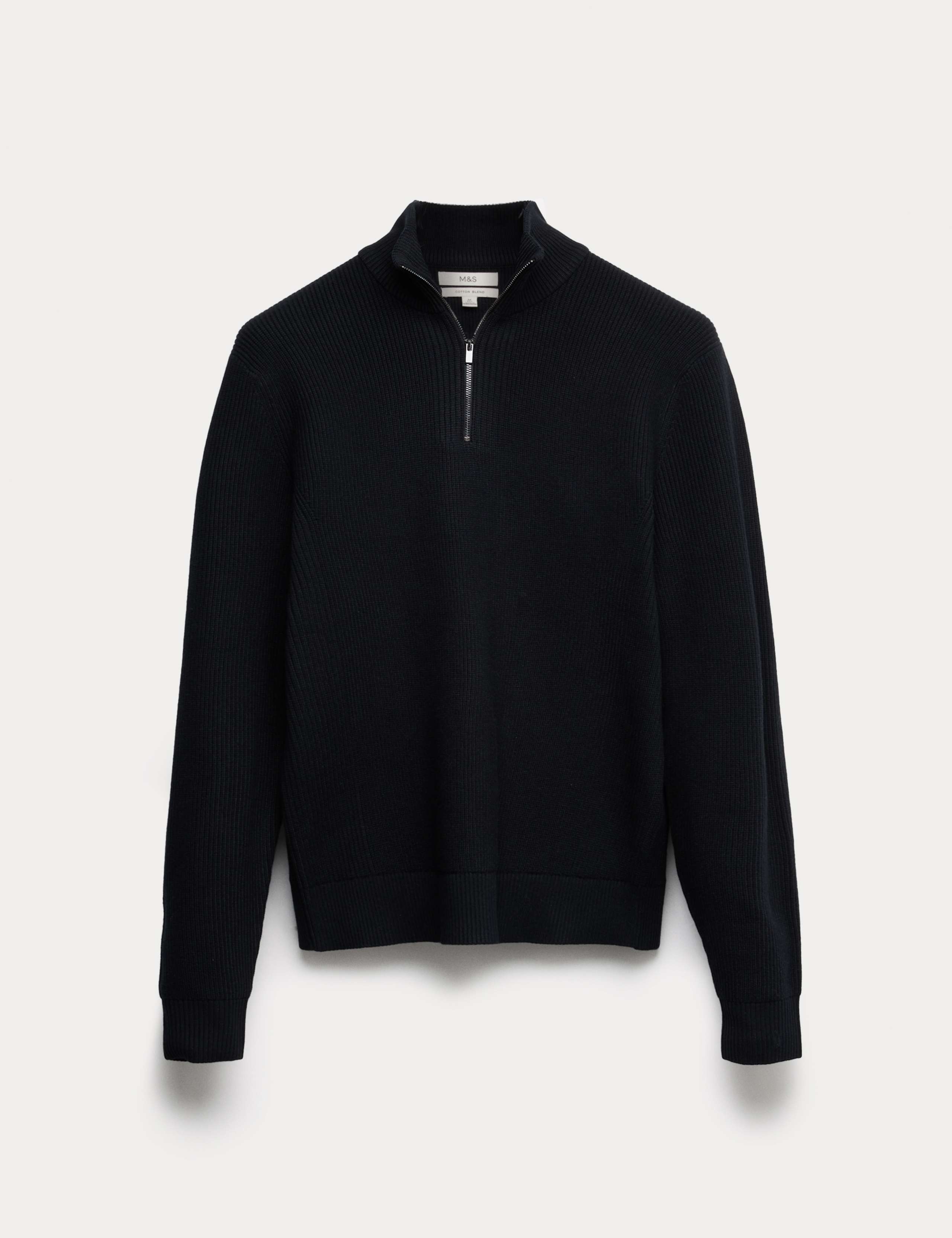 Cotton Blend Ribbed Half Zip Jumper 2 of 5