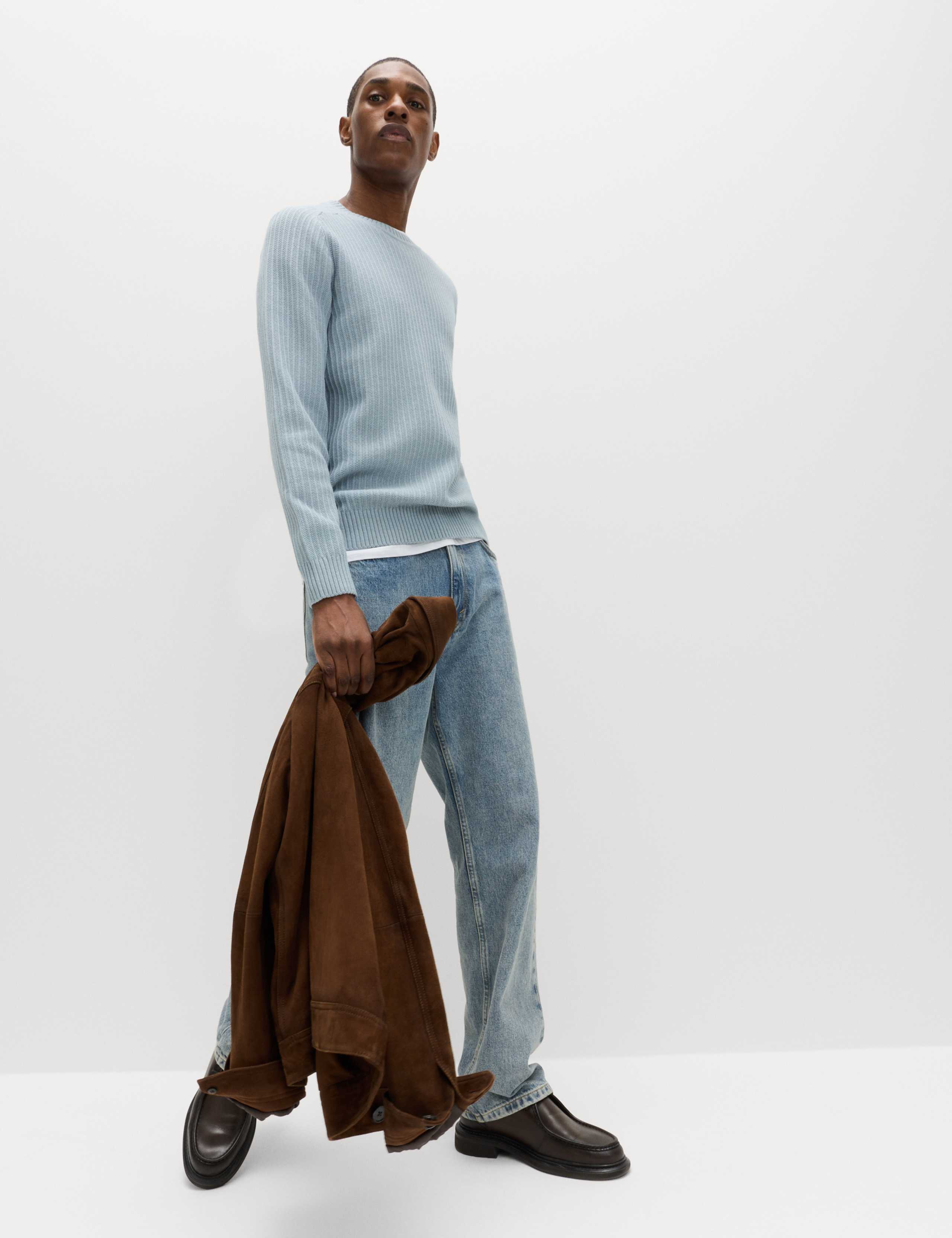 Cotton Blend Textured Crew Neck Jumper 3 of 5