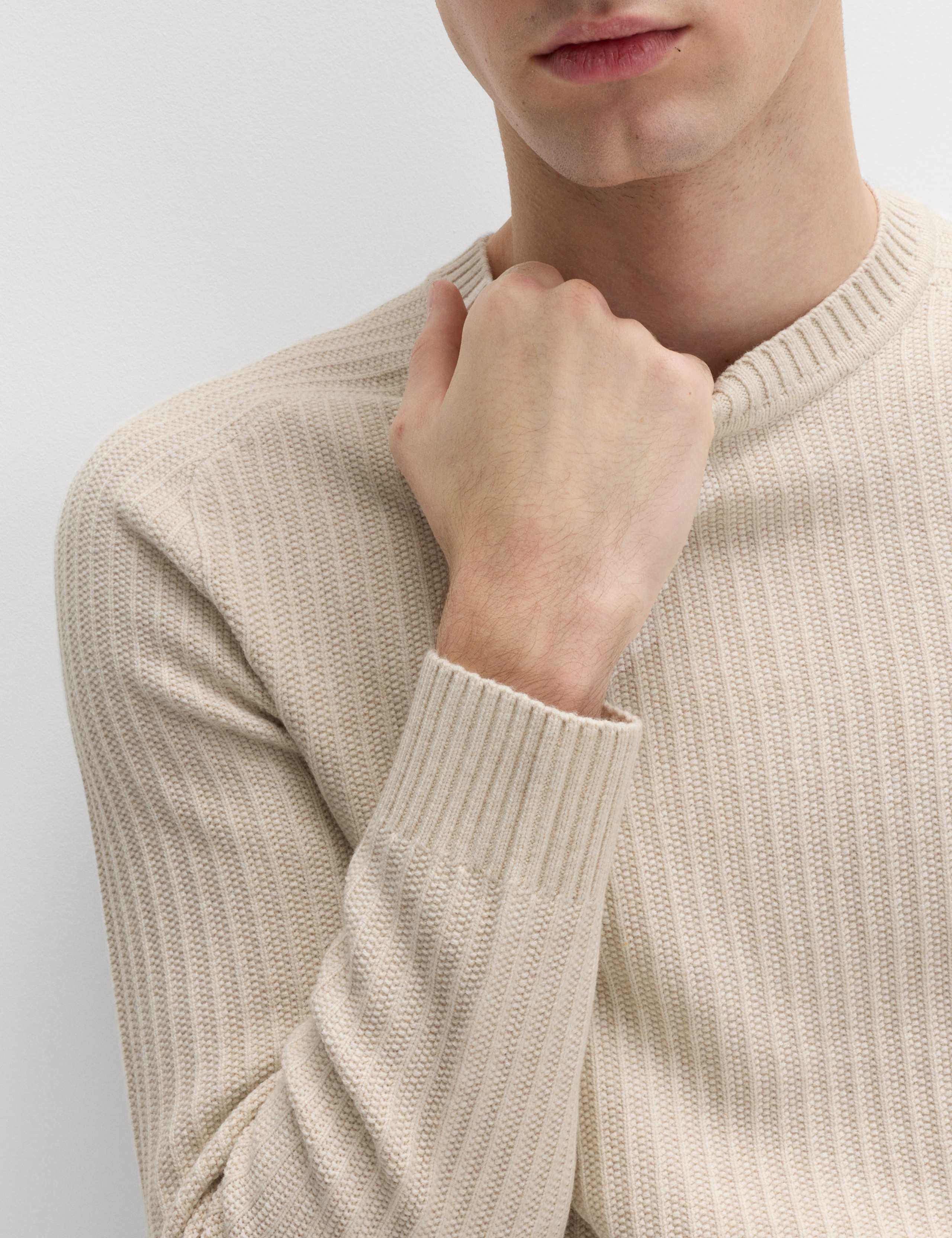 Cotton Blend Textured Crew Neck Jumper 3 of 5