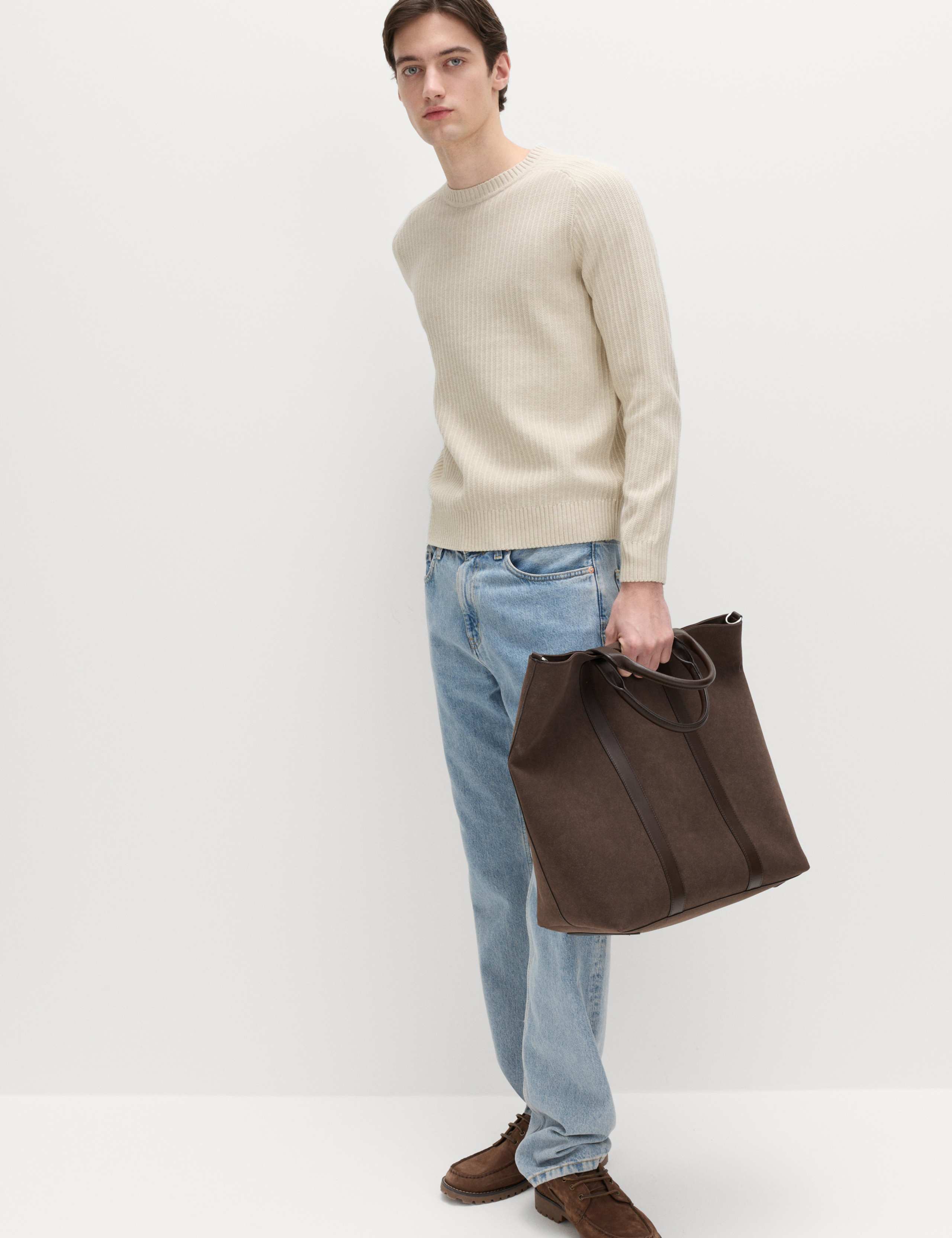 Cotton Blend Textured Crew Neck Jumper 4 of 5