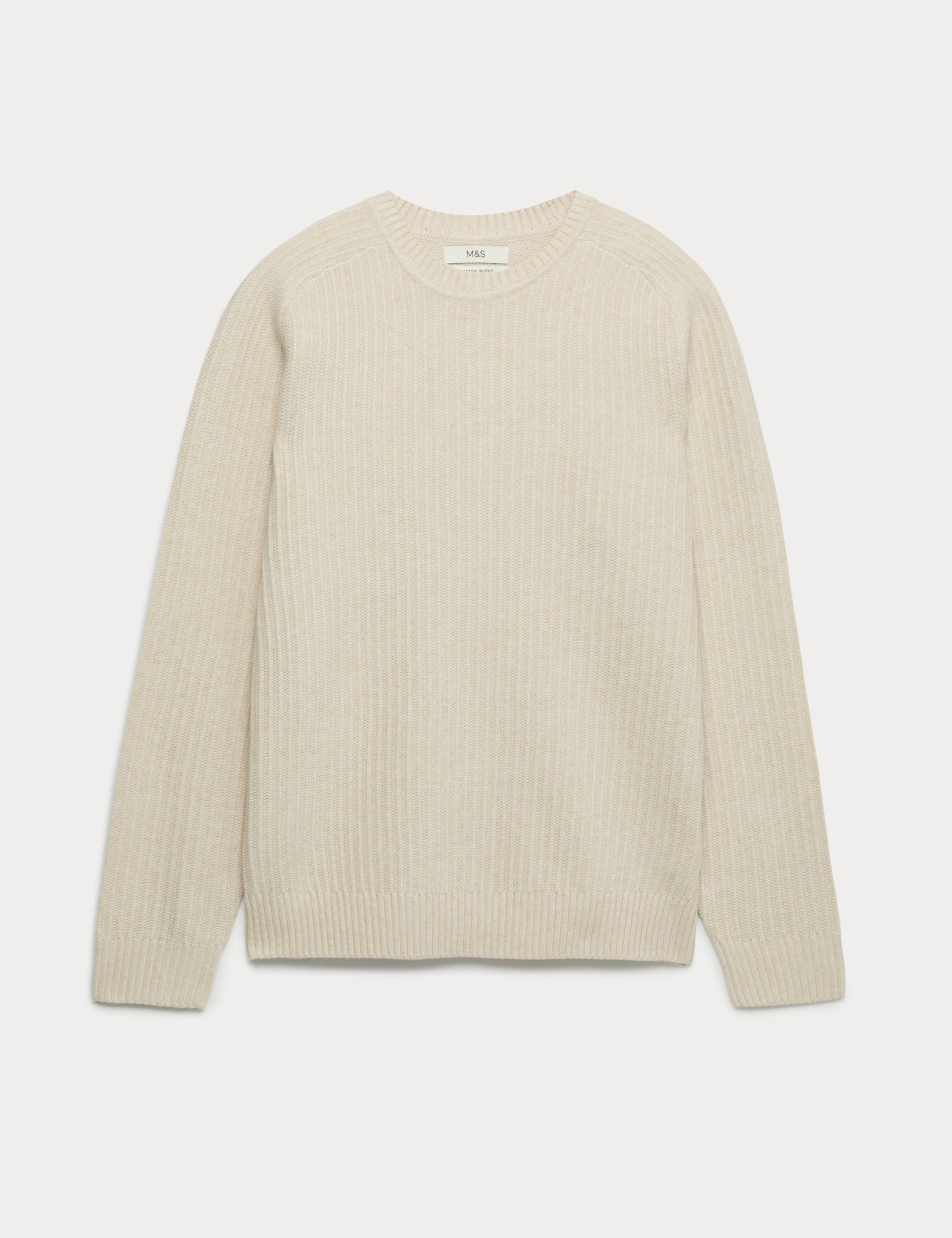 Cotton Blend Textured Crew Neck Jumper 2 of 5