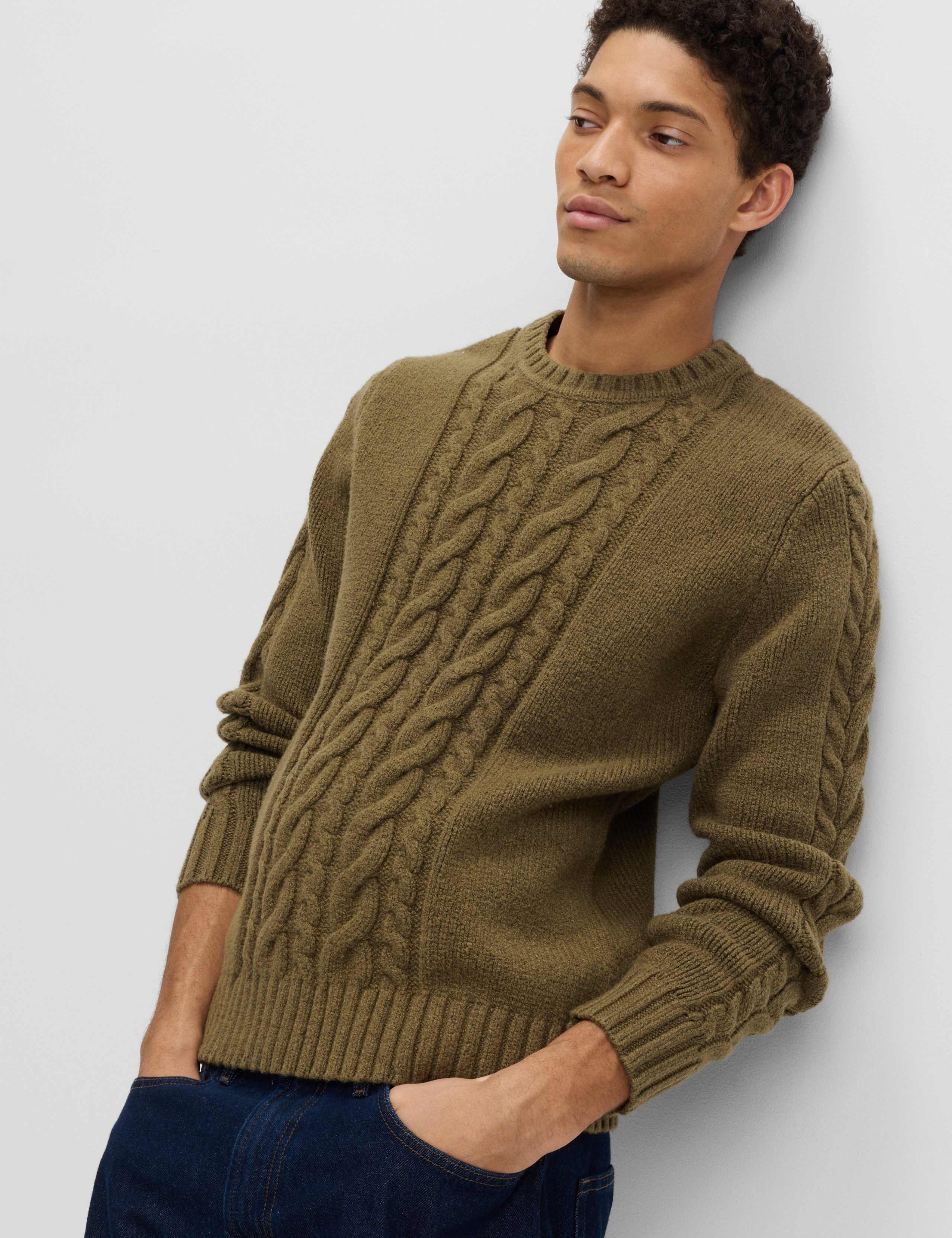 Cotton Blend Cable Knit Crew Neck Jumper 1 of 5