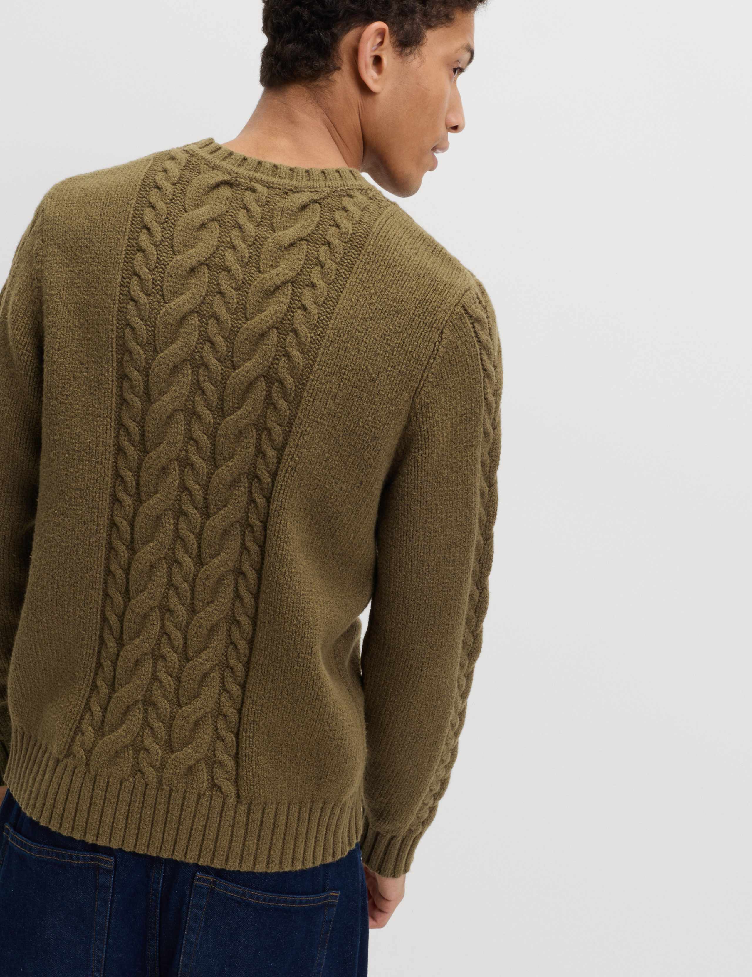 Cotton Blend Cable Knit Crew Neck Jumper 2 of 2