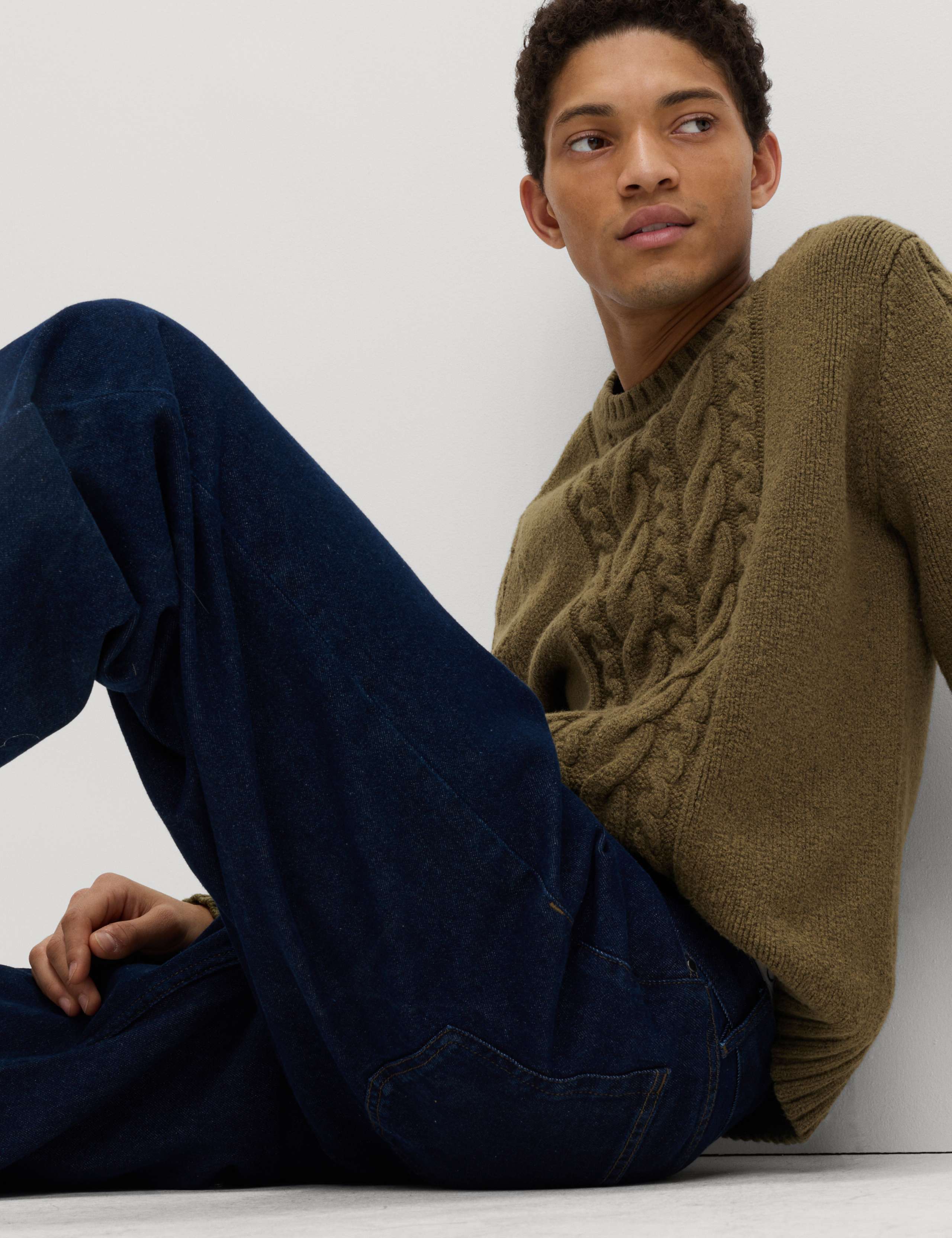 Cotton Blend Cable Knit Crew Neck Jumper 5 of 5