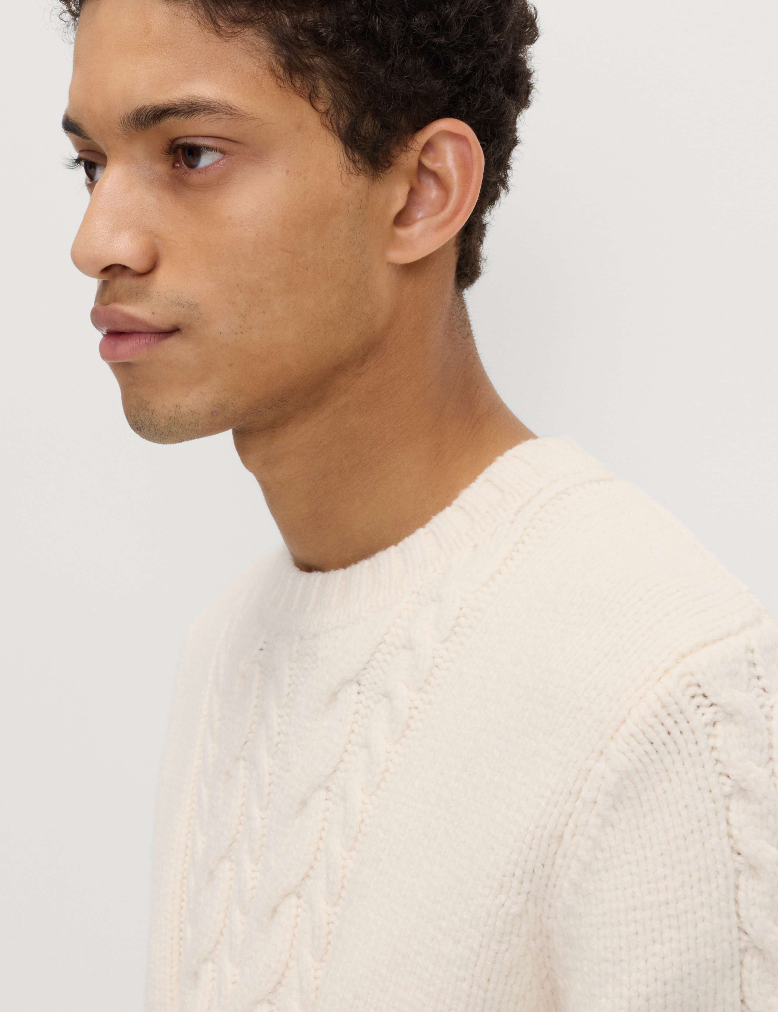 Cotton Blend Cable Knit Crew Neck Jumper 4 of 6