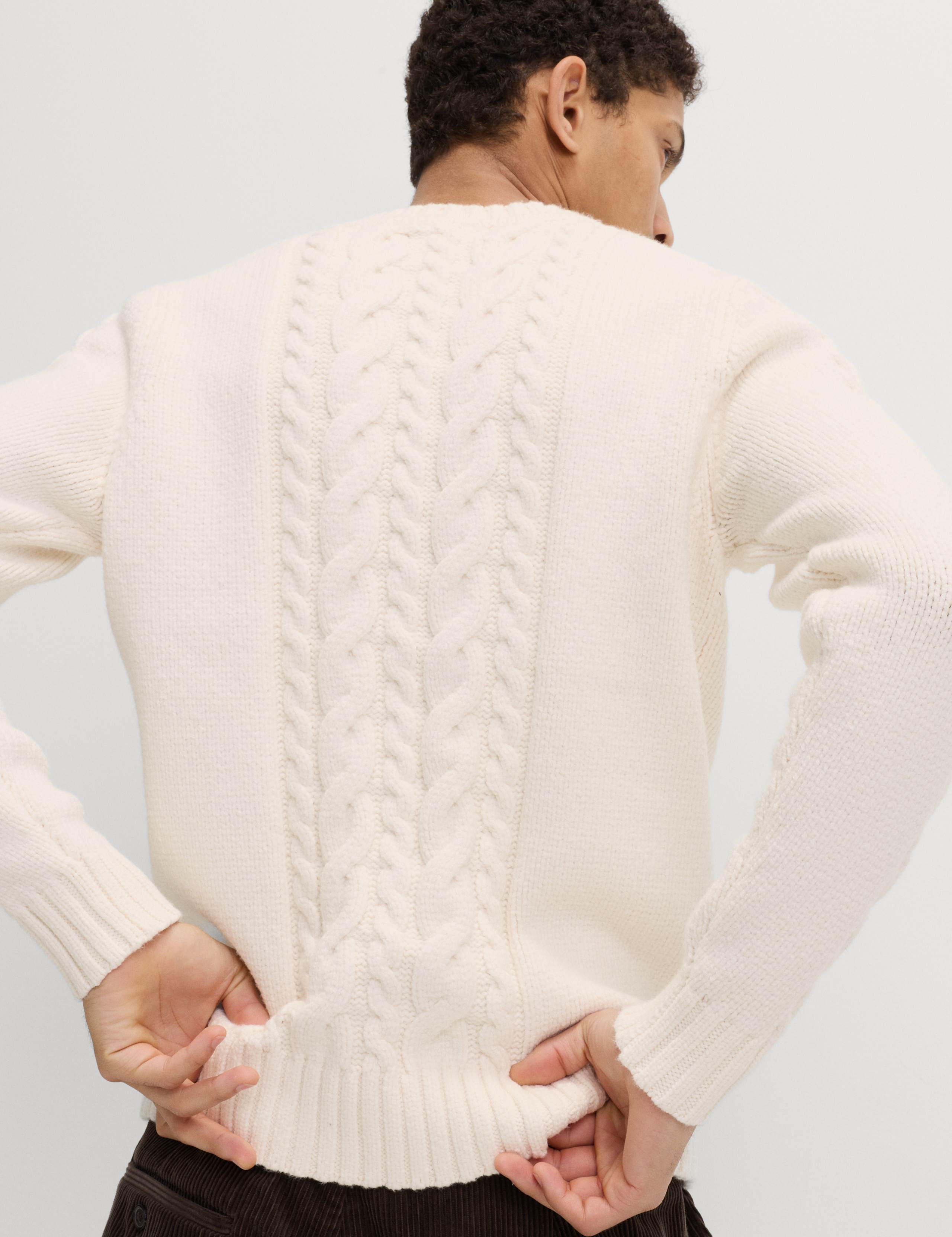 Cotton Blend Cable Knit Crew Neck Jumper 5 of 6