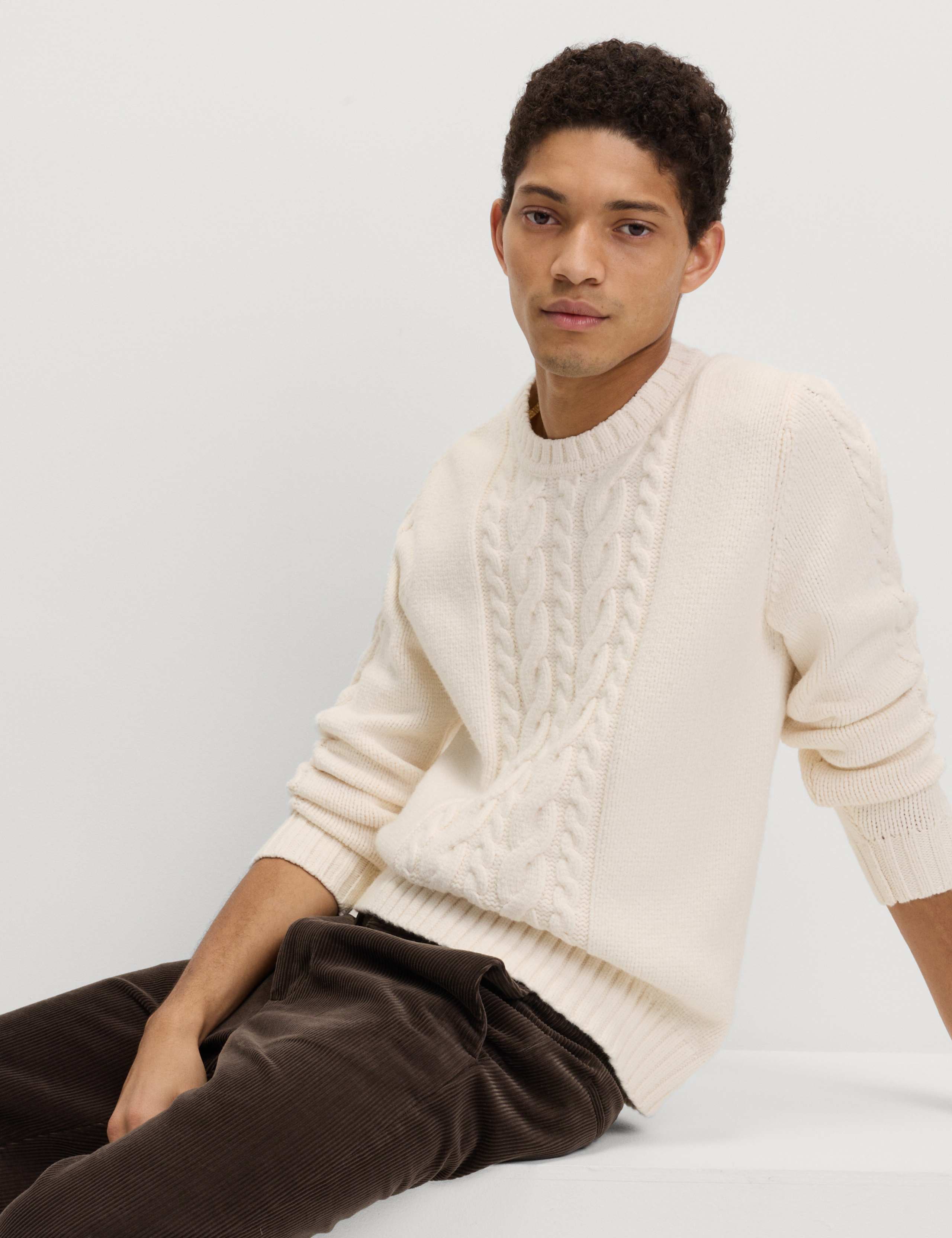 Cotton Blend Cable Knit Crew Neck Jumper 6 of 6