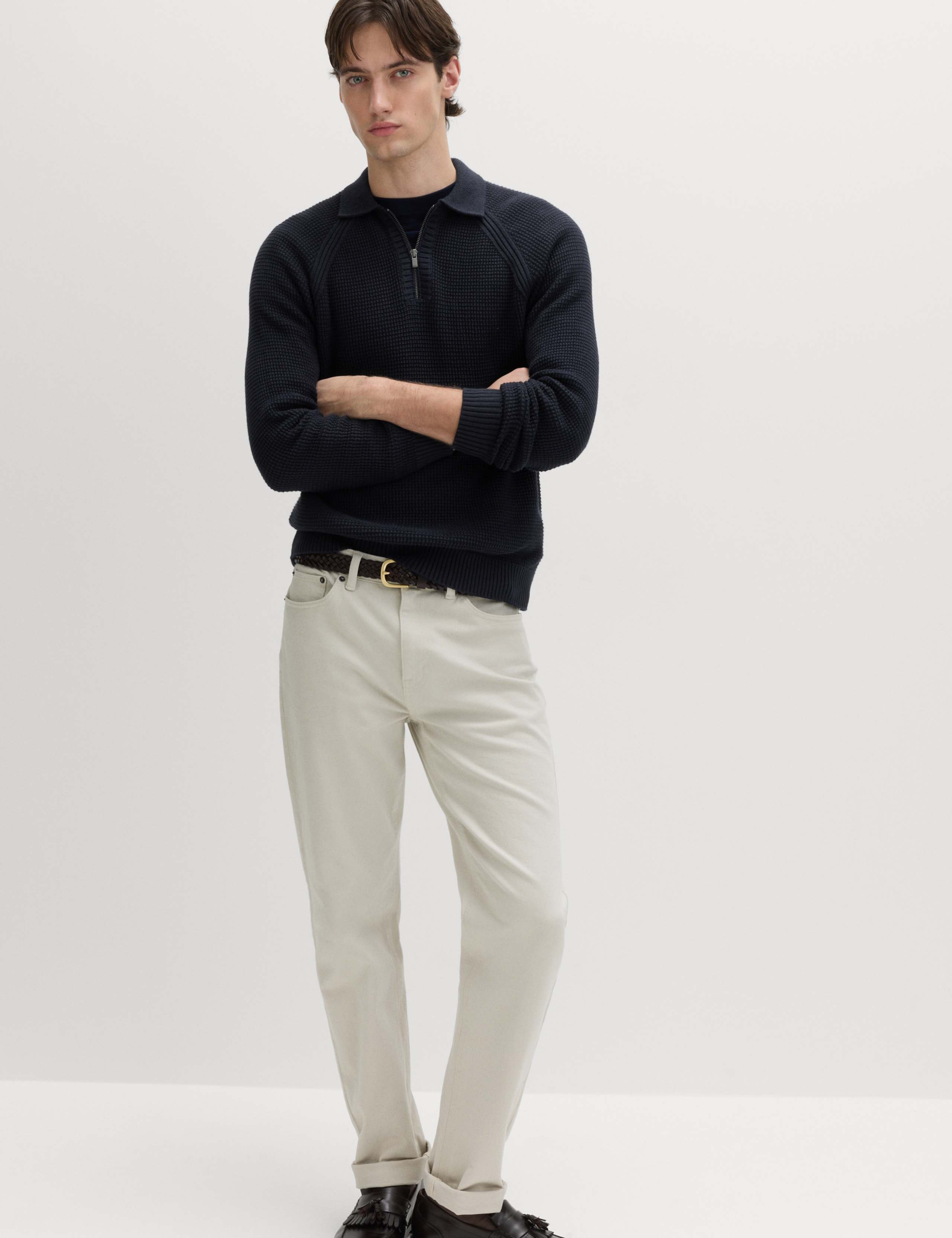 Pure Cotton Half Zip Fisherman's Rib Polo Shirt 1 of 5