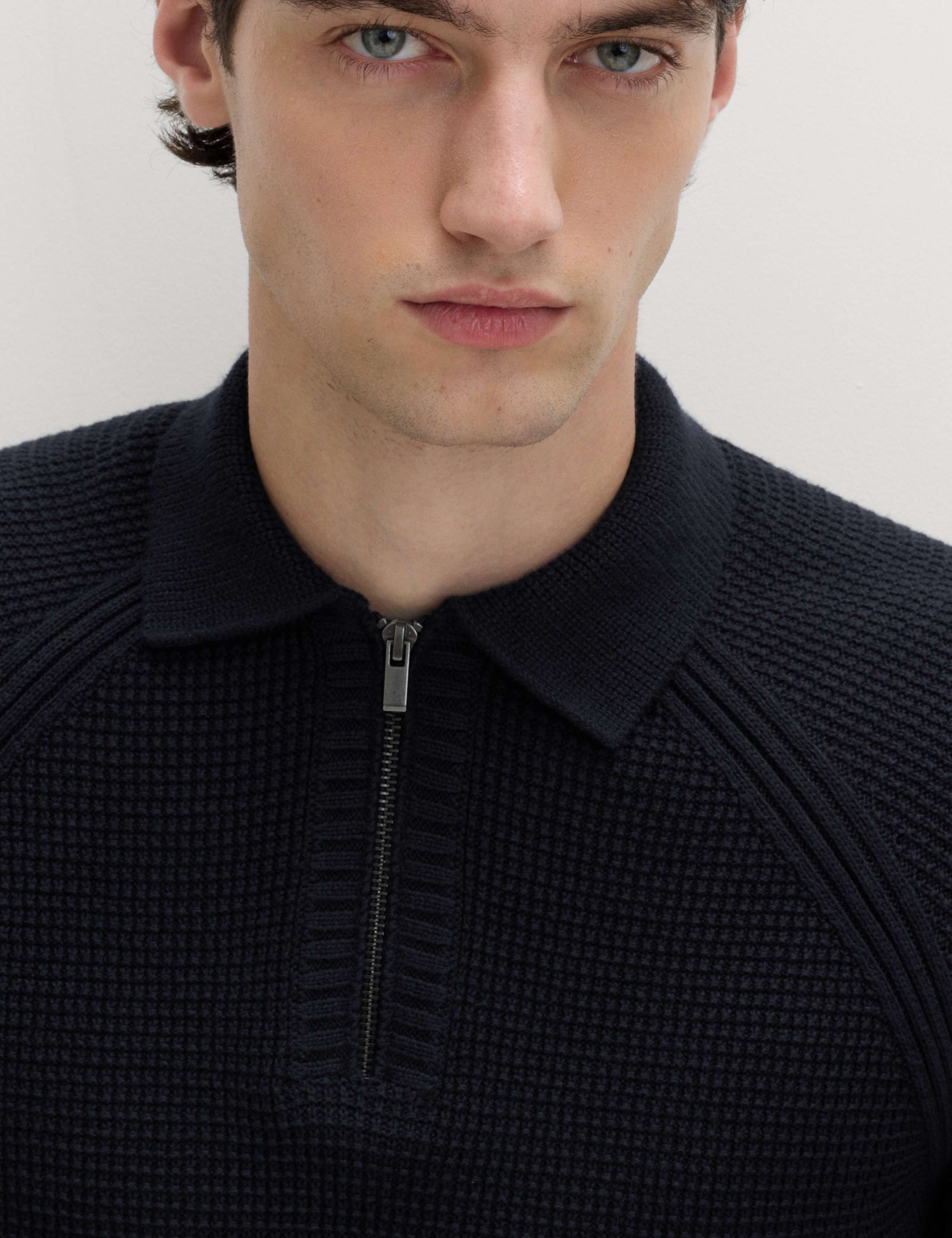 Pure Cotton Half Zip Fisherman's Rib Polo Shirt 3 of 5