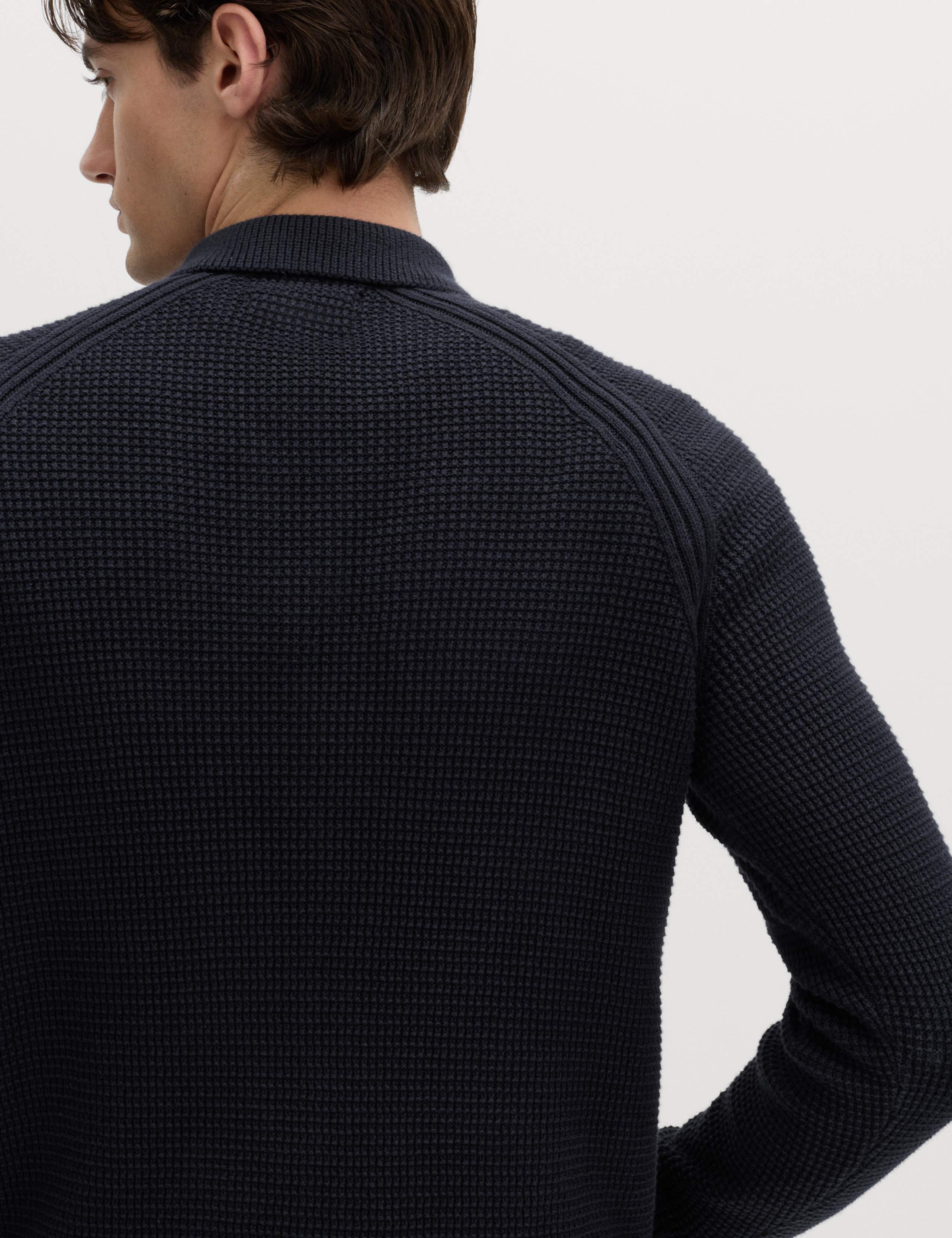 Pure Cotton Half Zip Fisherman's Rib Polo Shirt 4 of 5