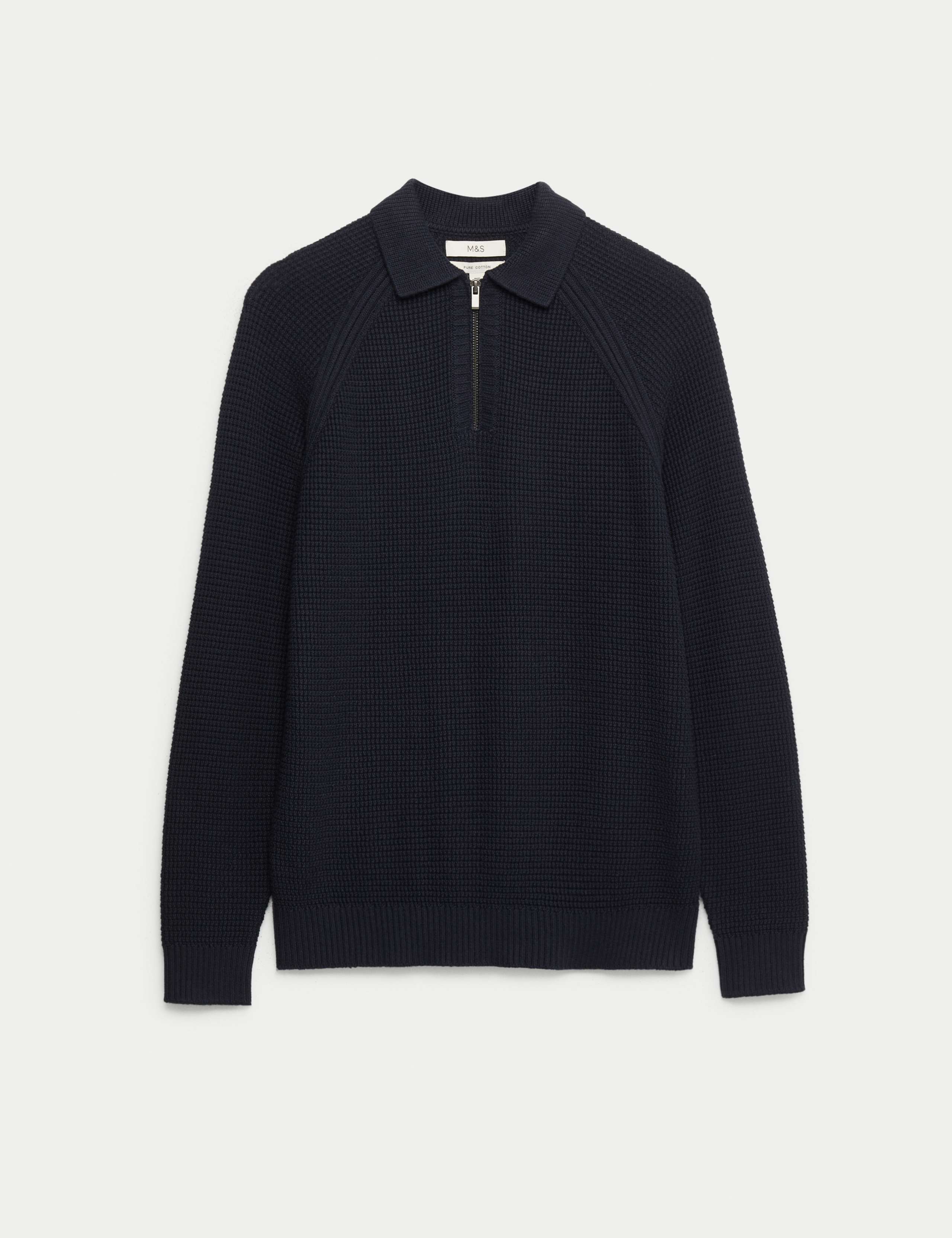 Pure Cotton Half Zip Fisherman's Rib Polo Shirt 1 of 1