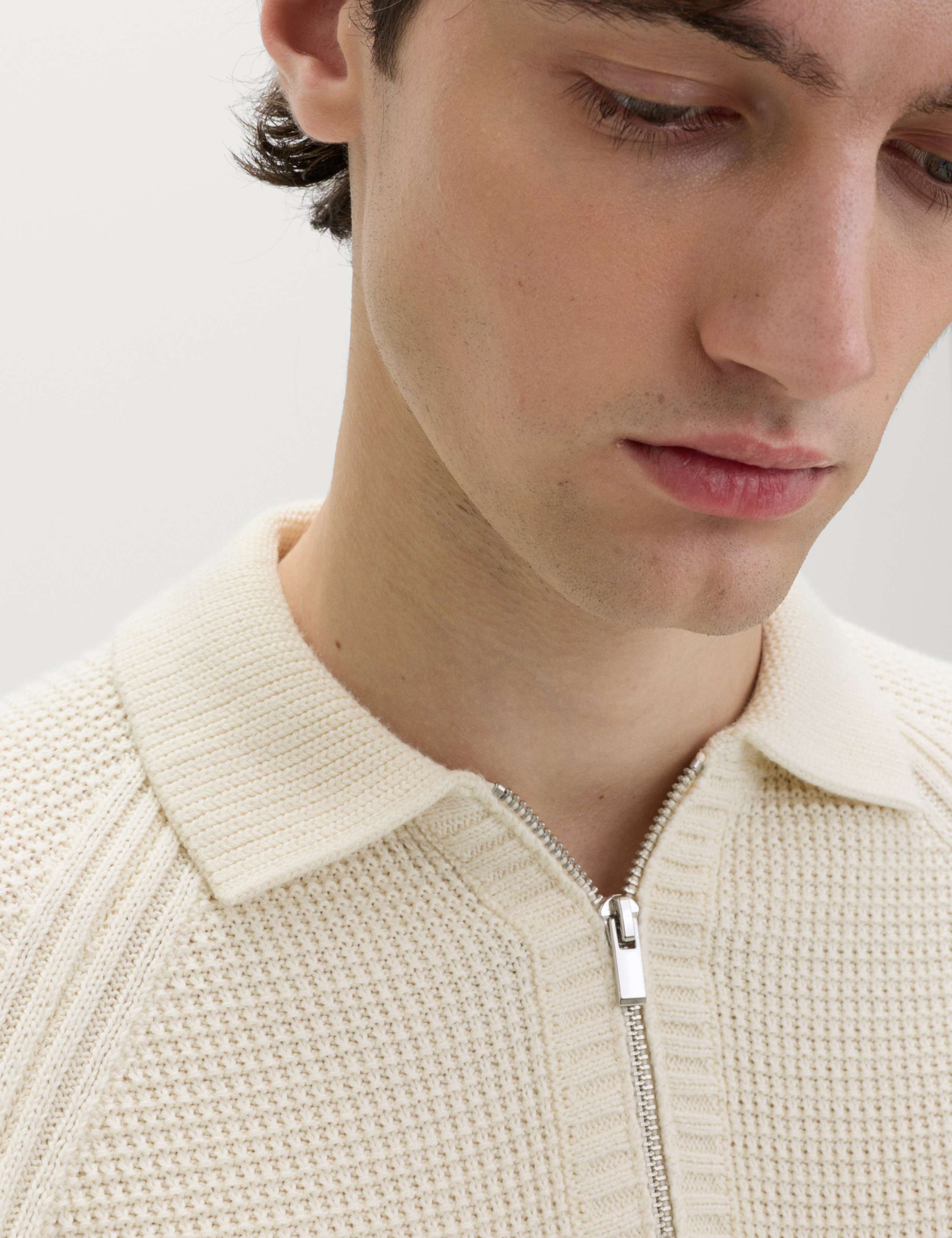 Pure Cotton Half Zip Fisherman's Rib Polo Shirt 3 of 6