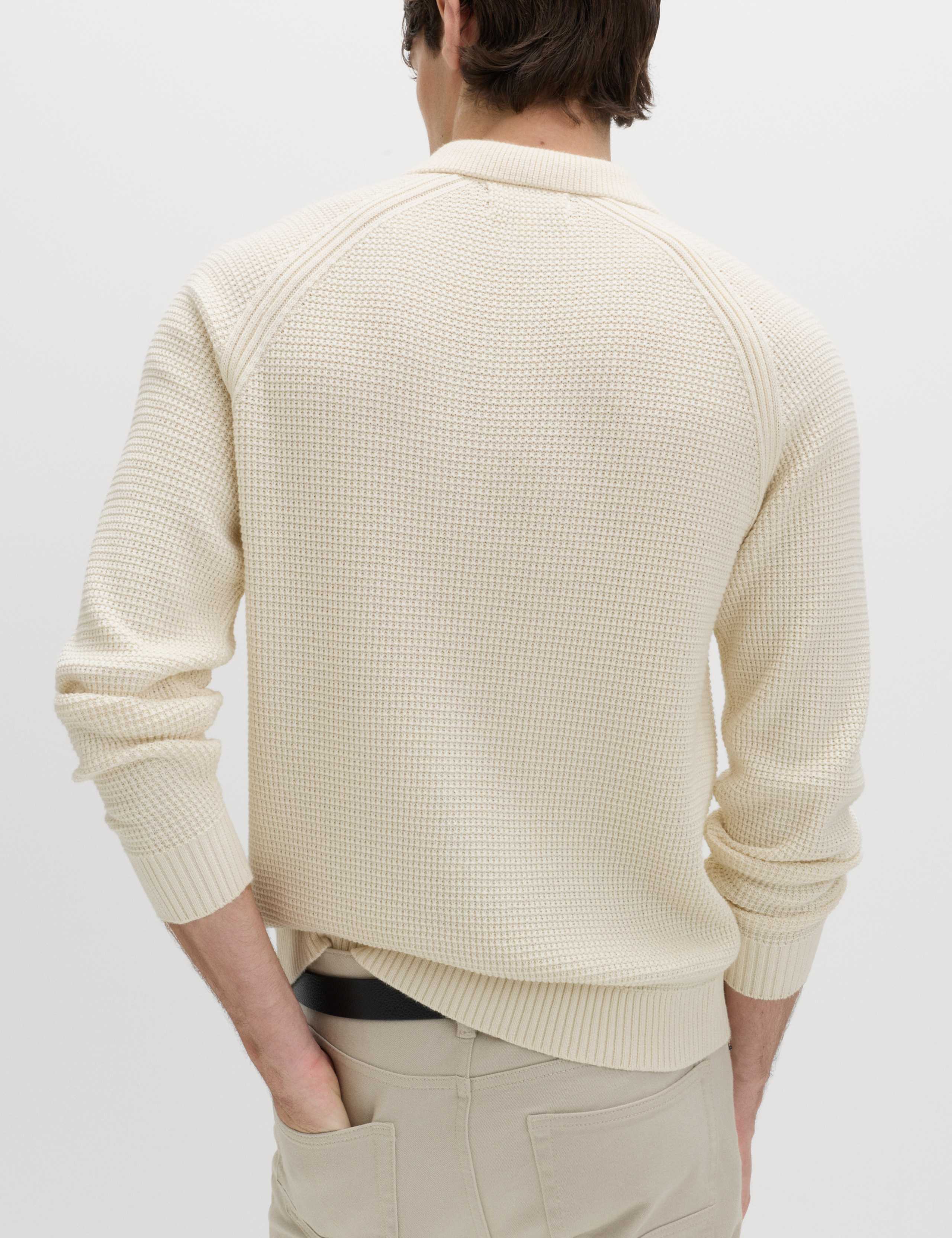 Pure Cotton Half Zip Fisherman's Rib Polo Shirt 5 of 6