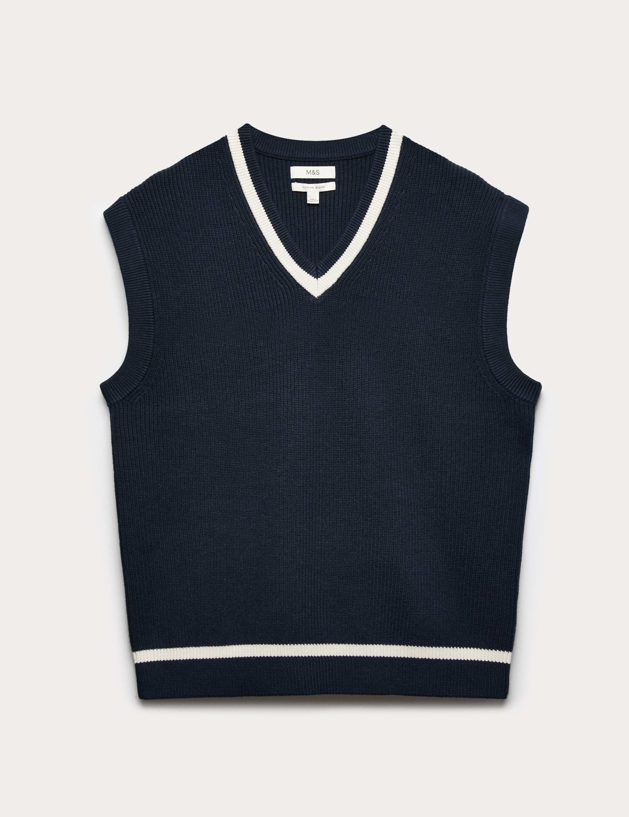 Cotton Blend Tipped V-Neck Knitted Vest 2 of 6