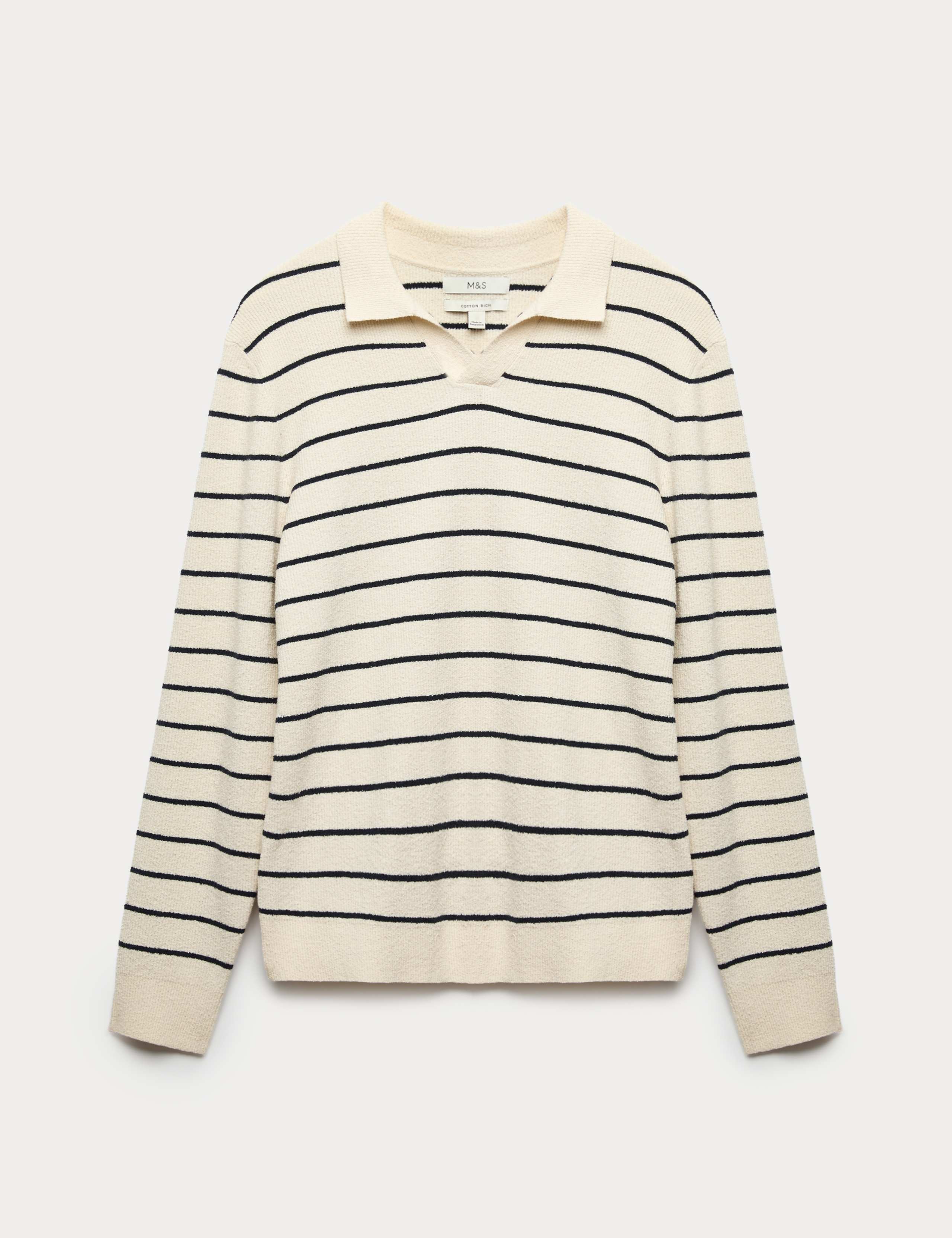 Cotton Rich Bouclé Striped Open Neck Jumper 2 of 4