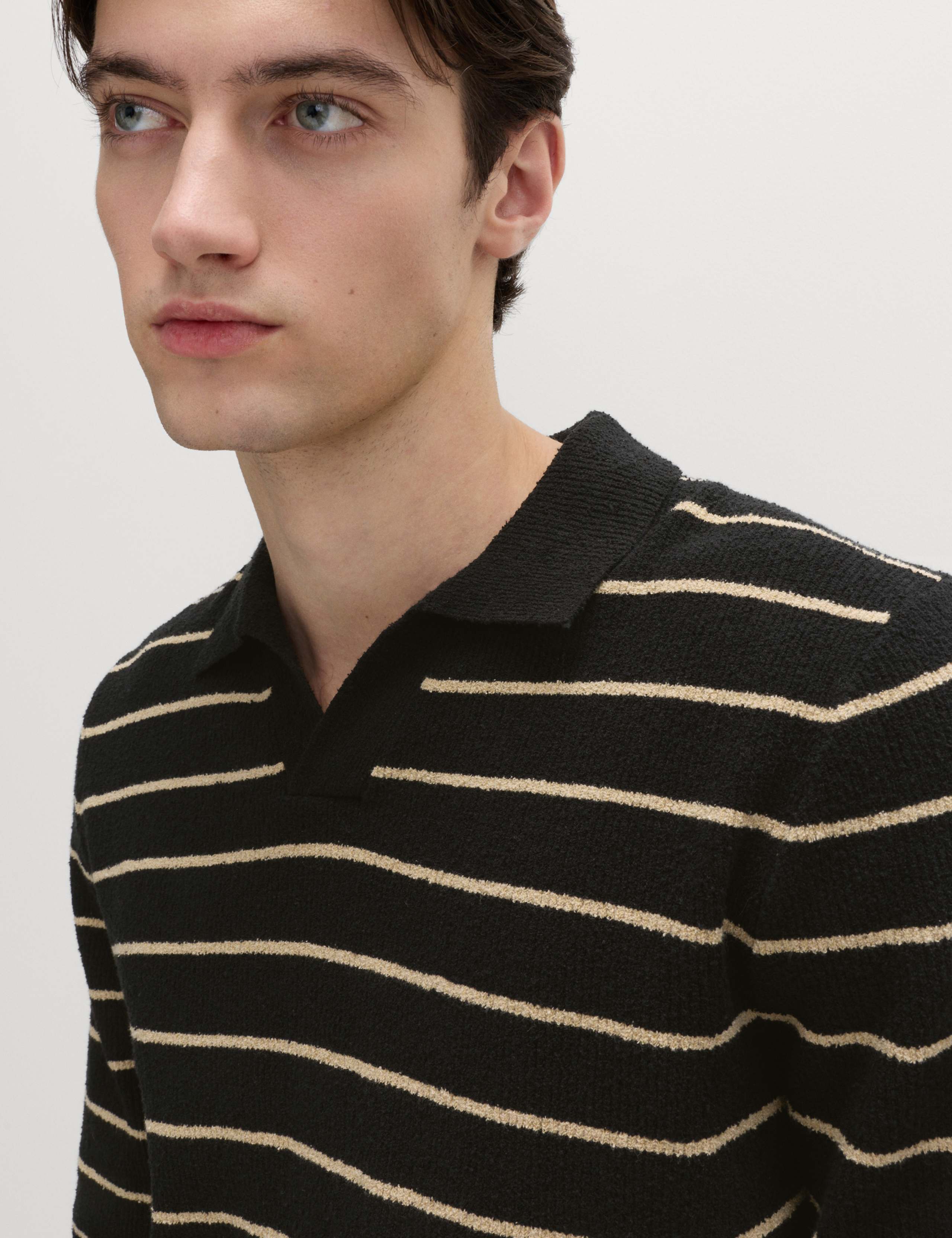 Cotton Rich Bouclé Striped Open Neck Jumper 3 of 5