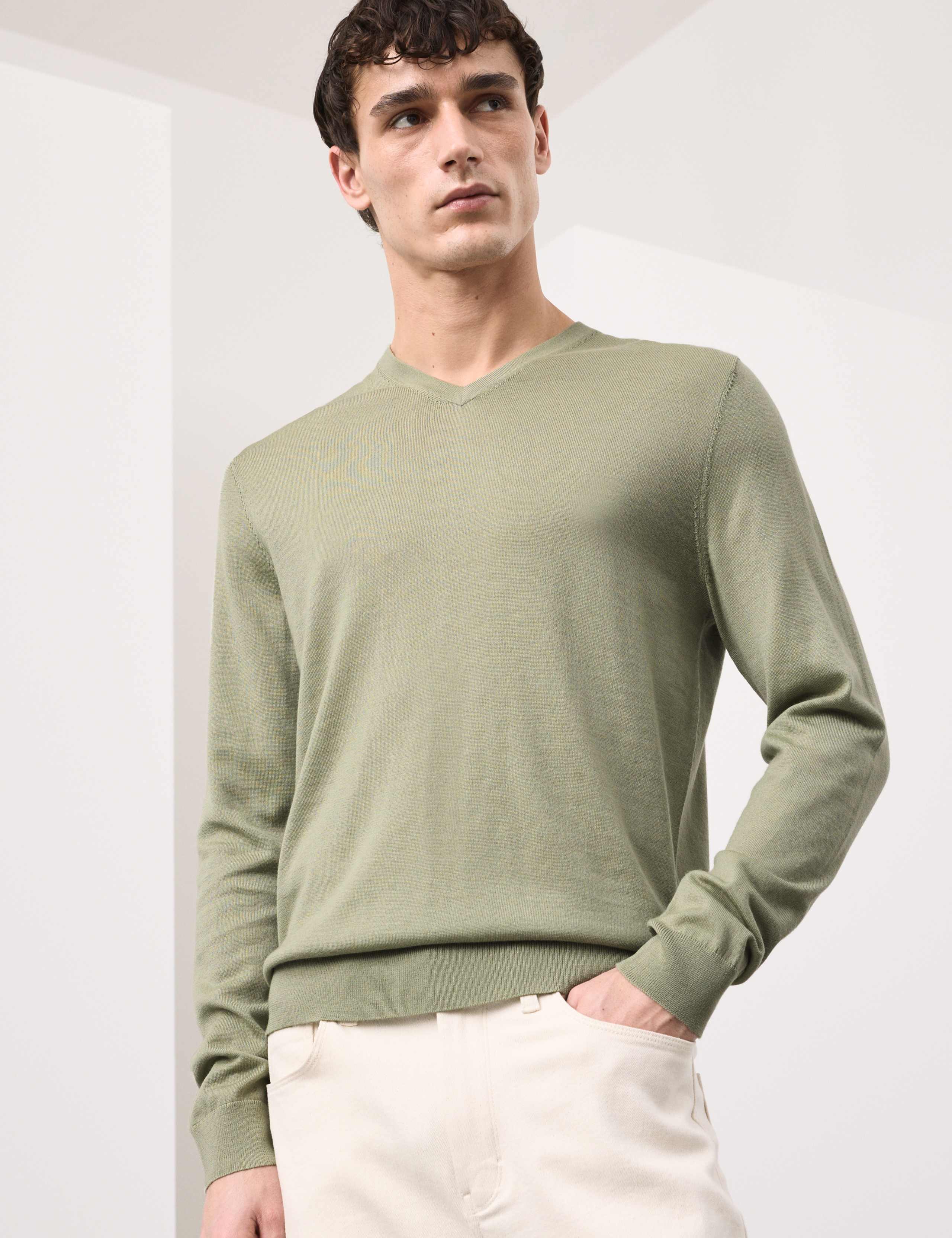 Pure Extra Fine Merino Wool V-Neck Jumper 1 of 6