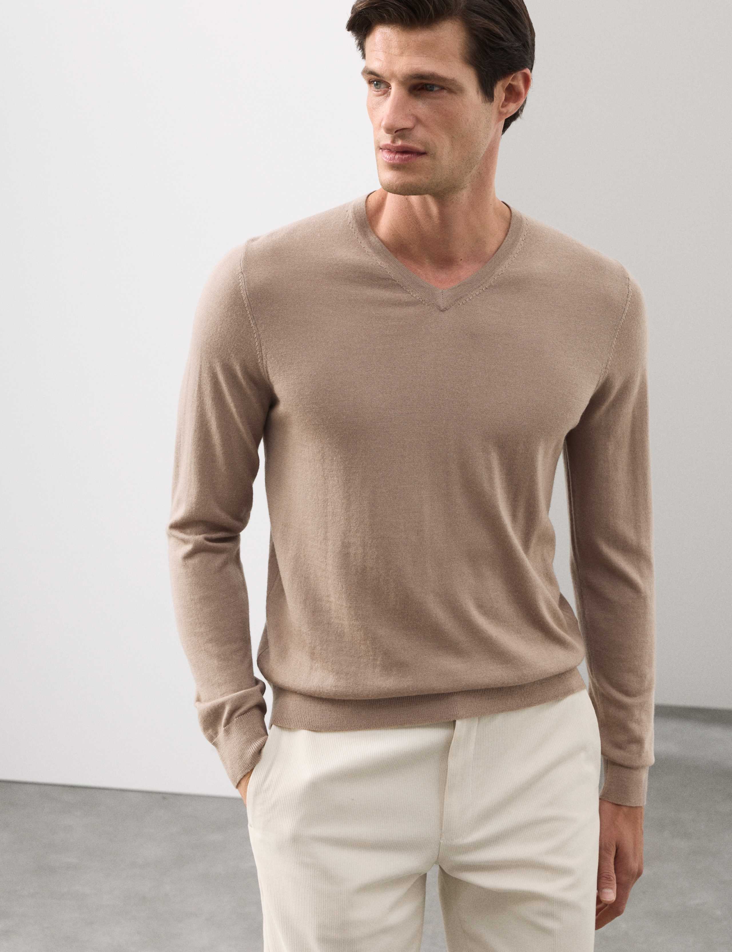 Pure Extra Fine Merino Wool V-Neck Jumper 1 of 6